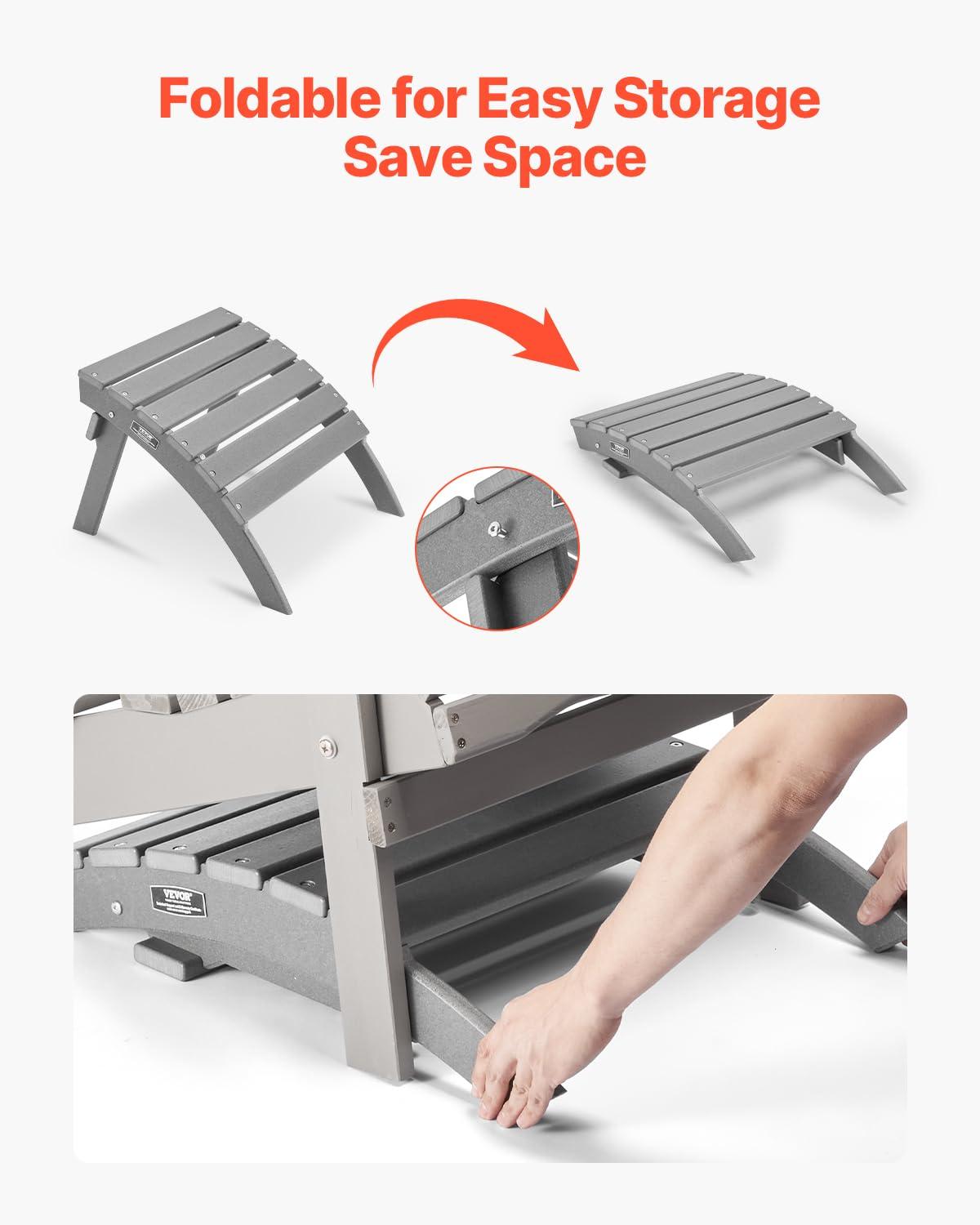 image:imageVEVOR Adirondack Ottoman 187L x 189W x 138H Inch HDPE Plastic Folding Adirondack Ottoman WeatherResistant Foot Rest for Adirondack Chair Widely Used for Outside Porch Pool Lawn Backyard BlueGray