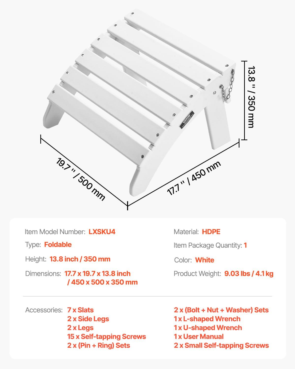 image:imageVEVOR Adirondack Ottoman 187L x 189W x 138H Inch HDPE Plastic Folding Adirondack Ottoman WeatherResistant Foot Rest for Adirondack Chair Widely Used for Outside Porch Pool Lawn Backyard BlueWhite