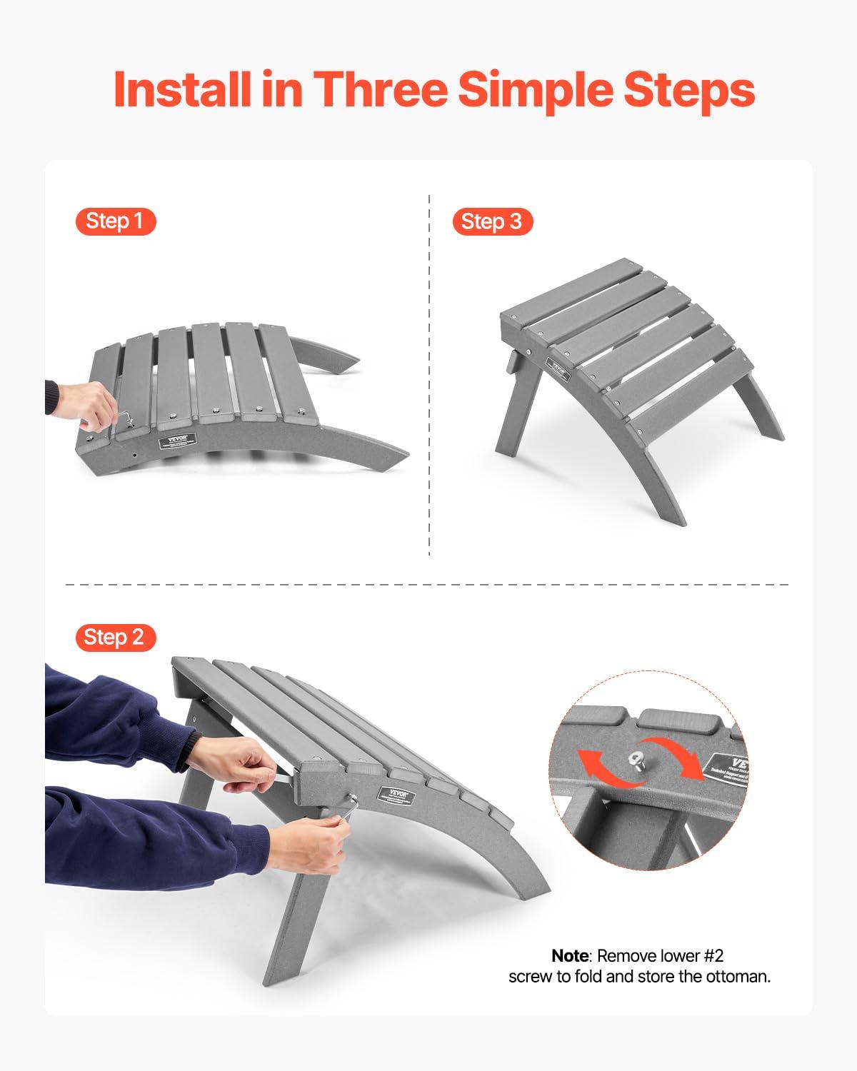 image:imageVEVOR Adirondack Ottoman 187L x 189W x 138H Inch HDPE Plastic Folding Adirondack Ottoman WeatherResistant Foot Rest for Adirondack Chair Widely Used for Outside Porch Pool Lawn Backyard BlueGray