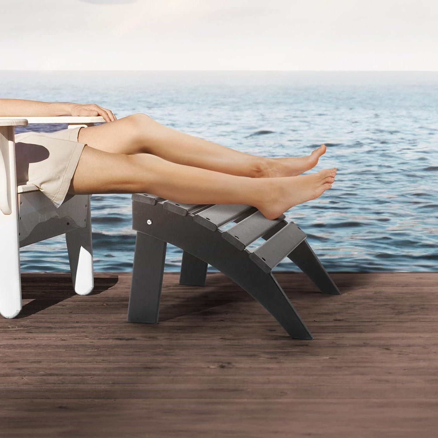 image:imageVEVOR Adirondack Ottoman 187L x 189W x 138H Inch HDPE Plastic Folding Adirondack Ottoman WeatherResistant Foot Rest for Adirondack Chair Widely Used for Outside Porch Pool Lawn Backyard BlueBlack