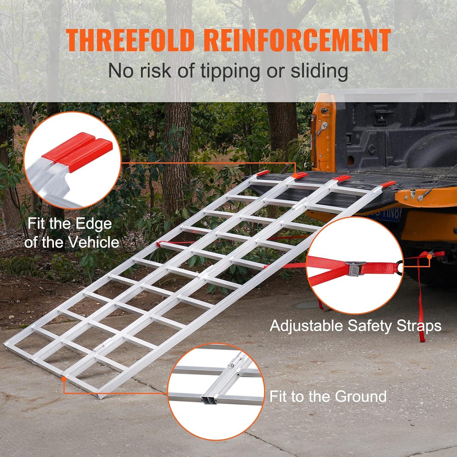 image:imageVEVOR Aluminum Ramps 1250lbs Straight Ramp with Treads and Load Straps Portable Loading Ramp for Motorcycles ATVs Trucks Lawn Mower Dirt Bike Garden Tractor 78 L x 12 W 2Pcs1500lbs