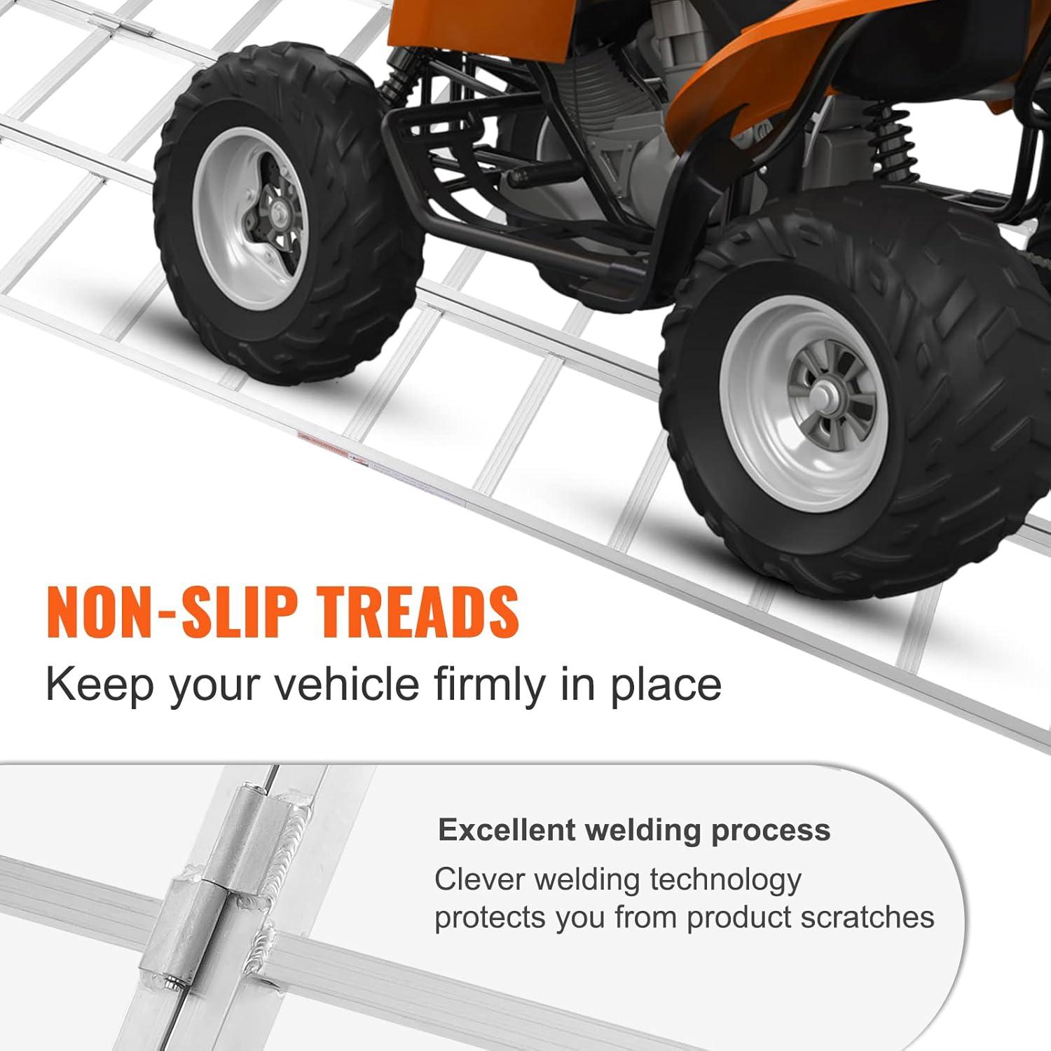 image:imageVEVOR Aluminum Ramps 1250lbs Straight Ramp with Treads and Load Straps Portable Loading Ramp for Motorcycles ATVs Trucks Lawn Mower Dirt Bike Garden Tractor 78 L x 12 W 2Pcs1500lbs