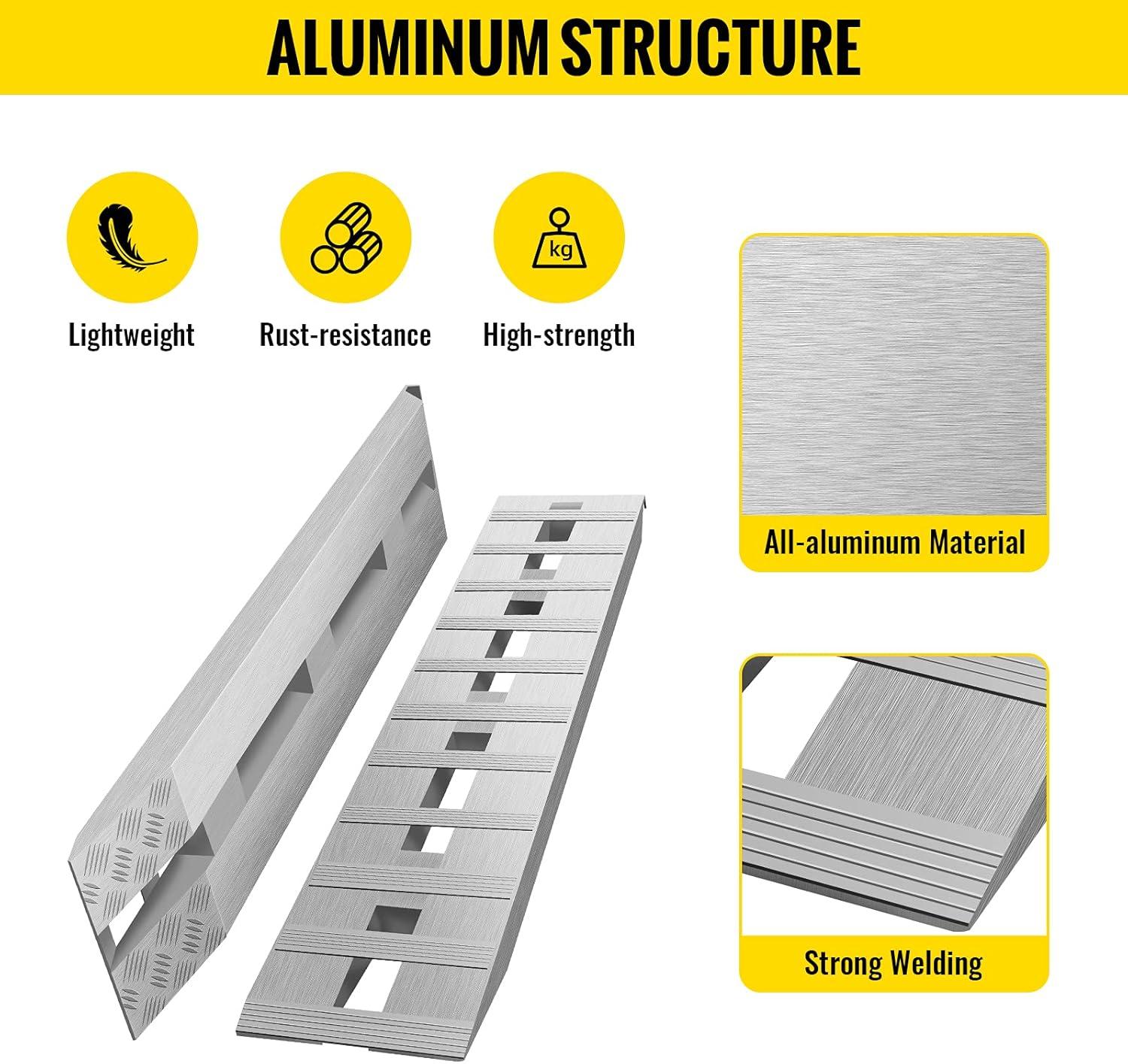 image:imageVEVOR Aluminum Ramps 1250lbs Straight Ramp with Treads and Load Straps Portable Loading Ramp for Motorcycles ATVs Trucks Lawn Mower Dirt Bike Garden Tractor 78 L x 12 W 2Pcs6000lbs