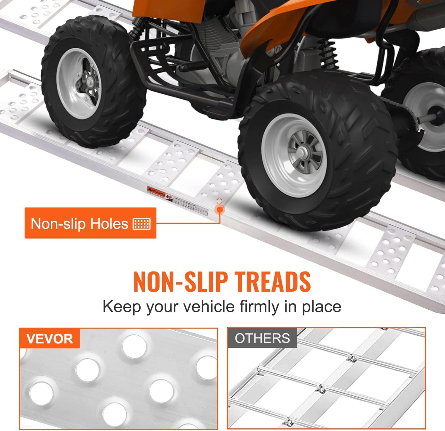 image:imageVEVOR Aluminum Ramps 1250lbs Straight Ramp with Treads and Load Straps Portable Loading Ramp for Motorcycles ATVs Trucks Lawn Mower Dirt Bike Garden Tractor 78 L x 12 W 2Pcs1250lbs