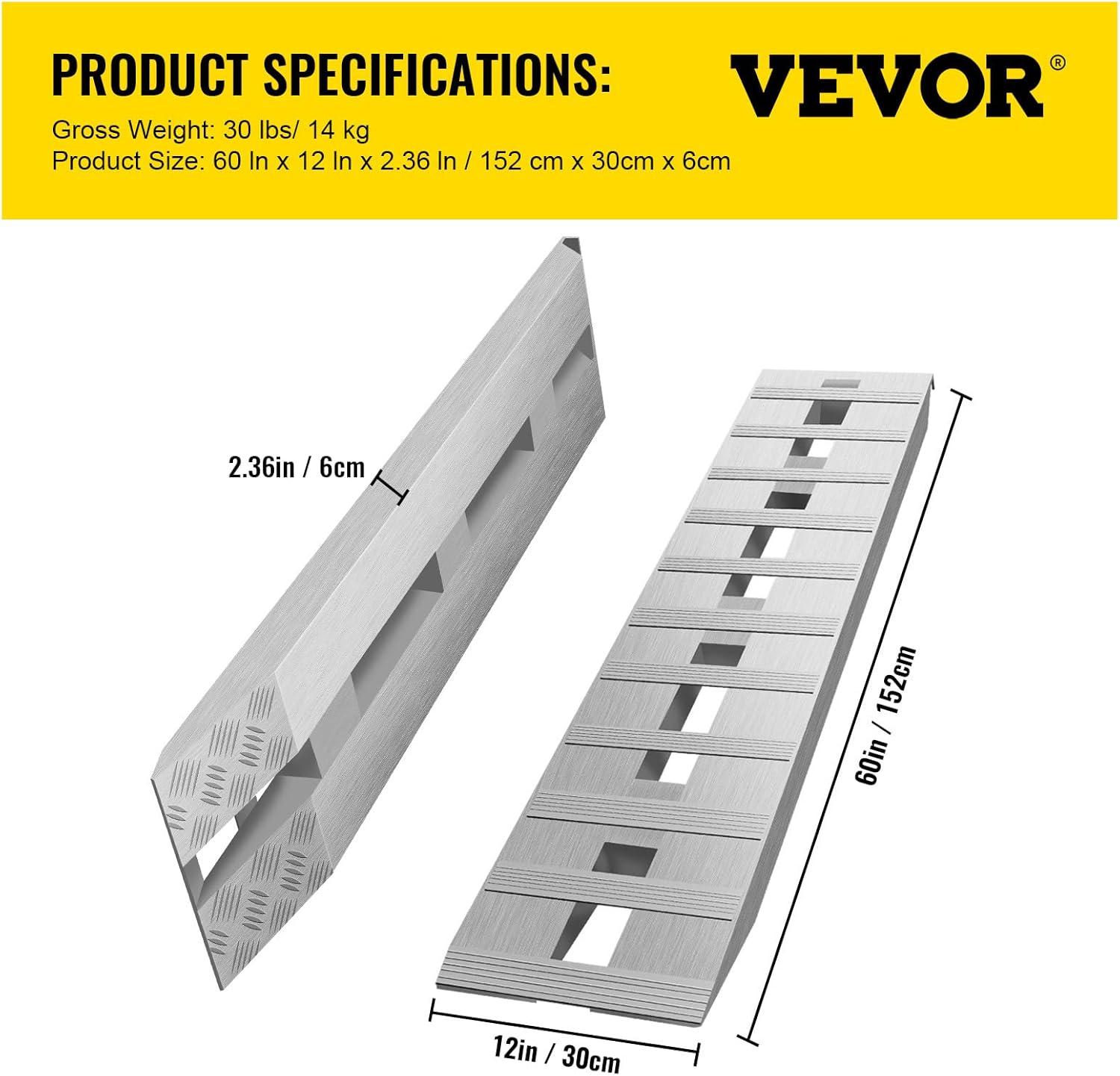 image:imageVEVOR Aluminum Ramps 1250lbs Straight Ramp with Treads and Load Straps Portable Loading Ramp for Motorcycles ATVs Trucks Lawn Mower Dirt Bike Garden Tractor 78 L x 12 W 2Pcs6000lbs