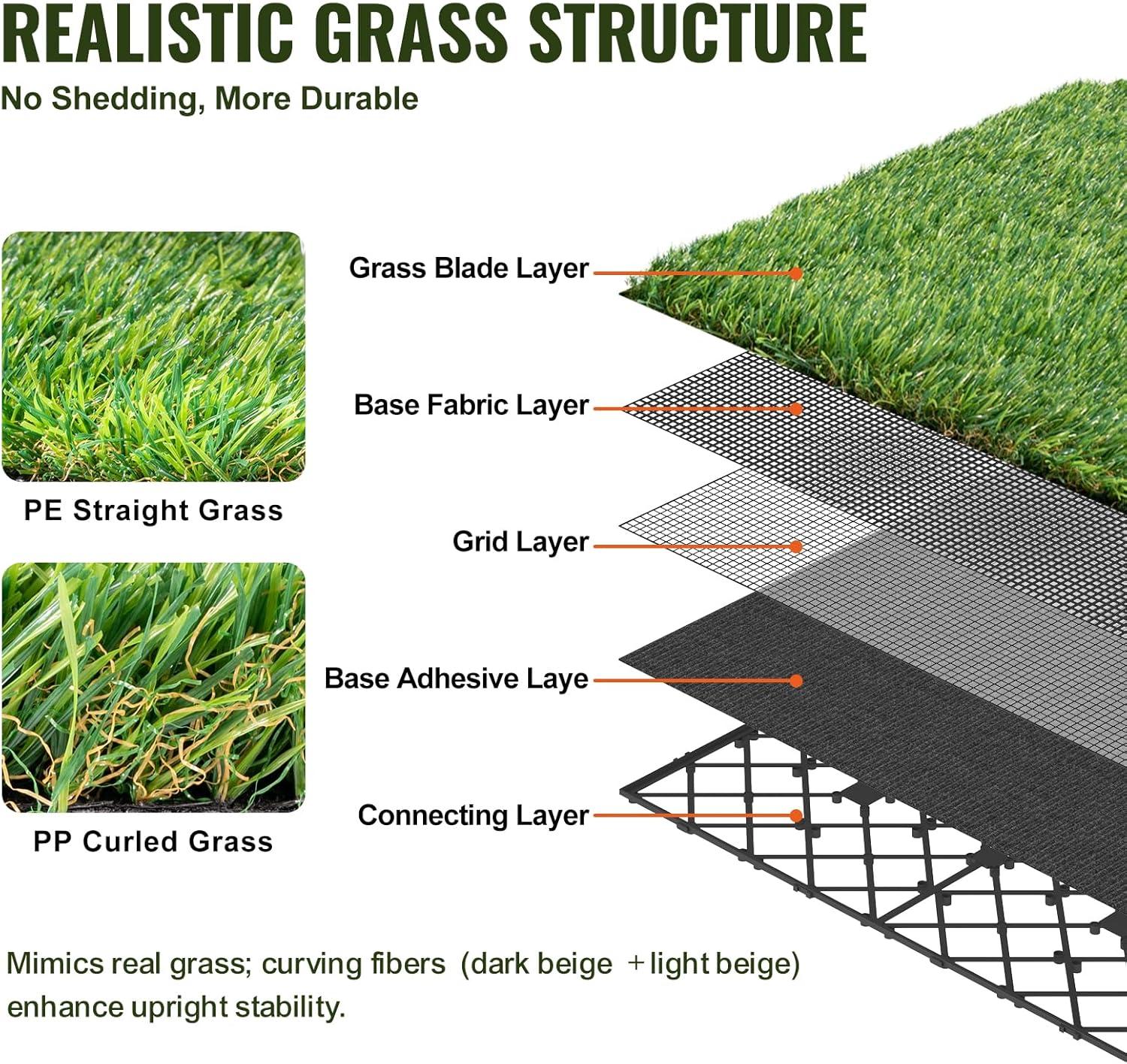 image:imageVEVOR Artifical Grass Turf 5 x 10 ft Thick Grass Rug Indoor Outdoor 138 Realistic Synthetic Grass Mat with Drainage Holes Perfect for Patio Garden Lawn Home Backyard Dog Mats18 Pack 12x12