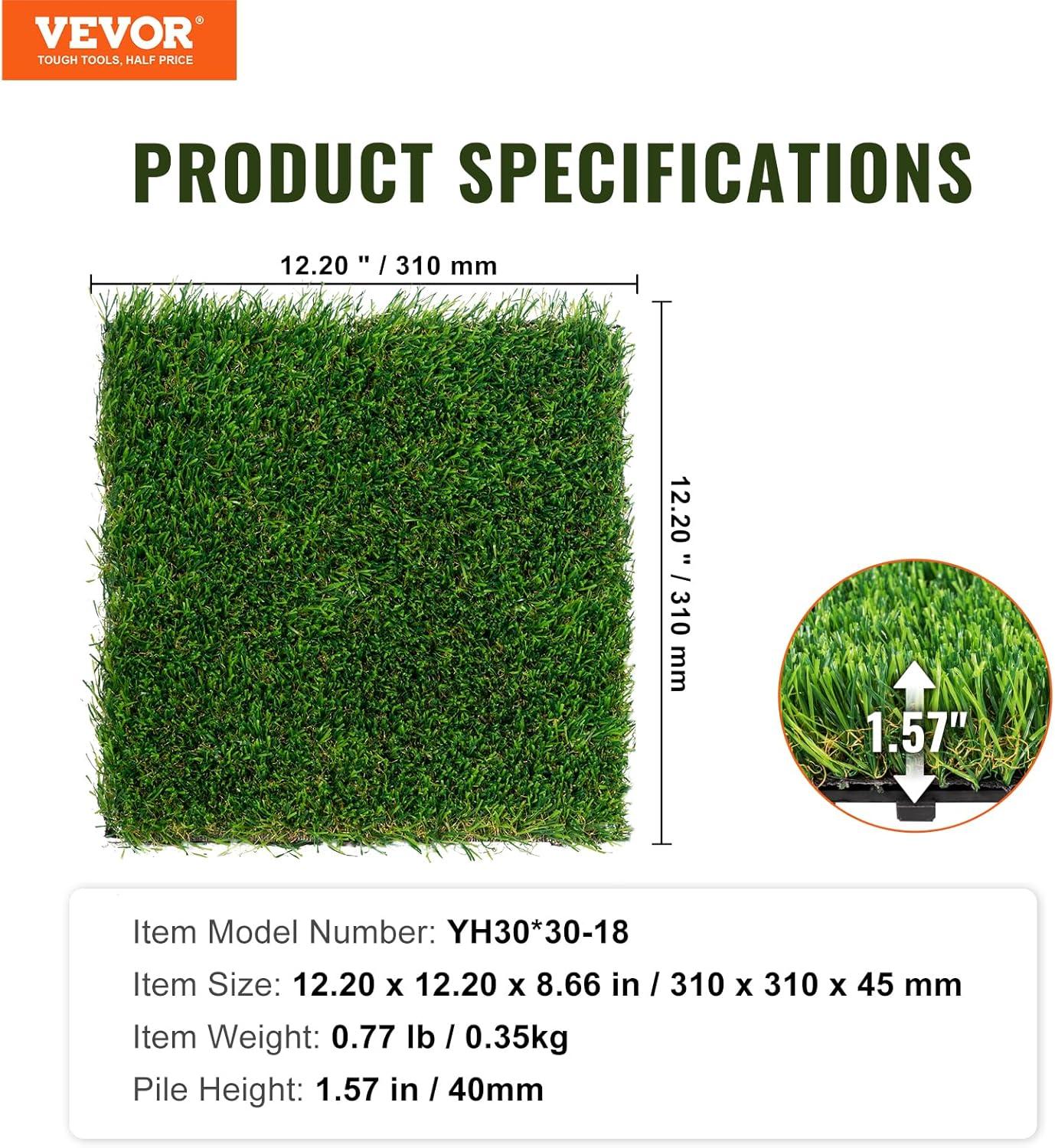 image:imageVEVOR Artifical Grass Turf 5 x 10 ft Thick Grass Rug Indoor Outdoor 138 Realistic Synthetic Grass Mat with Drainage Holes Perfect for Patio Garden Lawn Home Backyard Dog Mats18 Pack 12x12