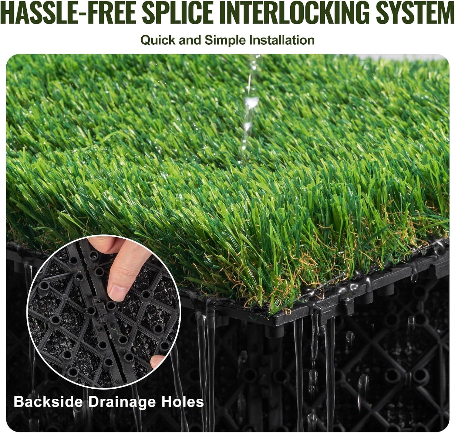 image:imageVEVOR Artifical Grass Turf 5 x 10 ft Thick Grass Rug Indoor Outdoor 138 Realistic Synthetic Grass Mat with Drainage Holes Perfect for Patio Garden Lawn Home Backyard Dog Mats18 Pack 12x12