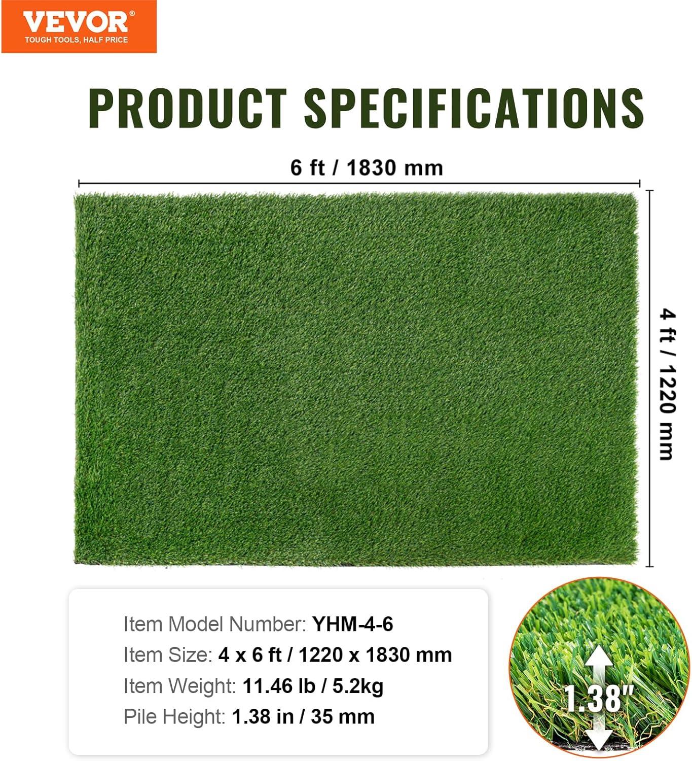 image:imageVEVOR Artifical Grass Turf 5 x 10 ft Thick Grass Rug Indoor Outdoor 138 Realistic Synthetic Grass Mat with Drainage Holes Perfect for Patio Garden Lawn Home Backyard Dog Mats4 x 6 FT