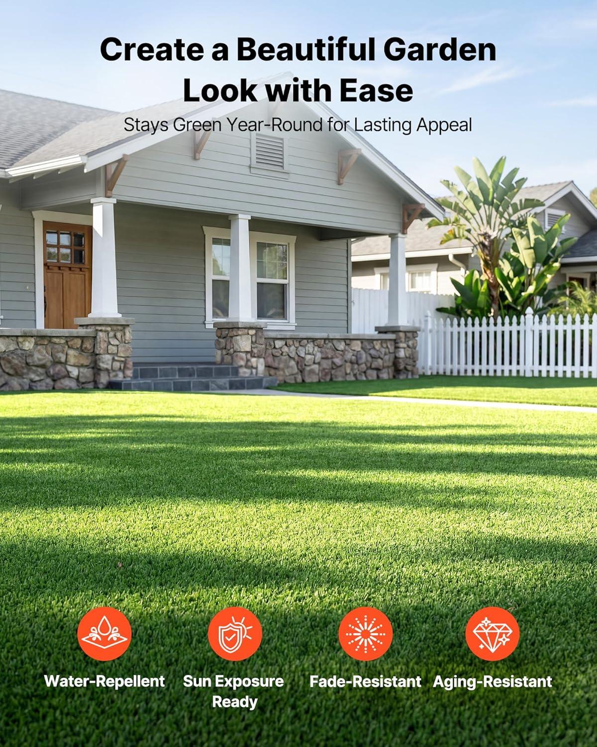 image:imageVEVOR Artificial Grass 10 x 3 ft Fake Grass Turf Rug 06 in Pile Height Realistic Synthetic Lawn Carpet Roll Mat Easy Clean Drainage Holes for Patio Garden Balcony Outdoor Indoor Decor Green