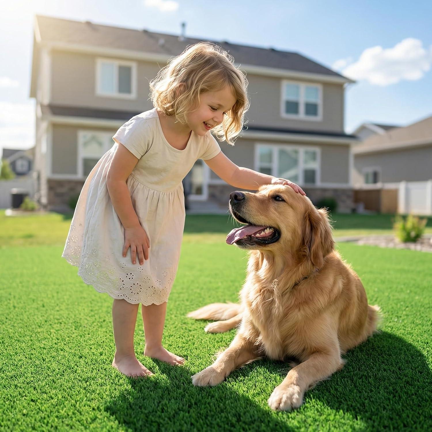 image:imageVEVOR Artificial Grass 10 x 3 ft Fake Grass Turf Rug 06 in Pile Height Realistic Synthetic Lawn Carpet Roll Mat Easy Clean Drainage Holes for Patio Garden Balcony Outdoor Indoor Decor Green