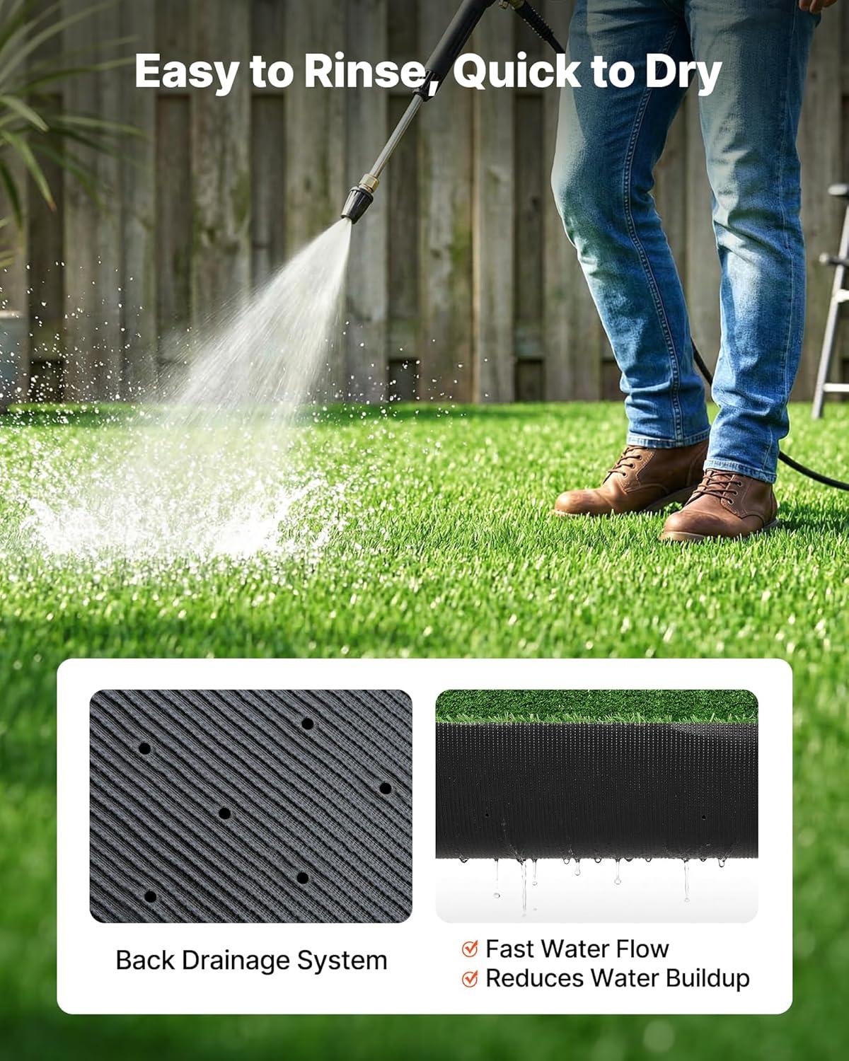 image:imageVEVOR Artificial Grass 10 x 3 ft Fake Grass Turf Rug 06 in Pile Height Realistic Synthetic Lawn Carpet Roll Mat Easy Clean Drainage Holes for Patio Garden Balcony Outdoor Indoor Decor Green
