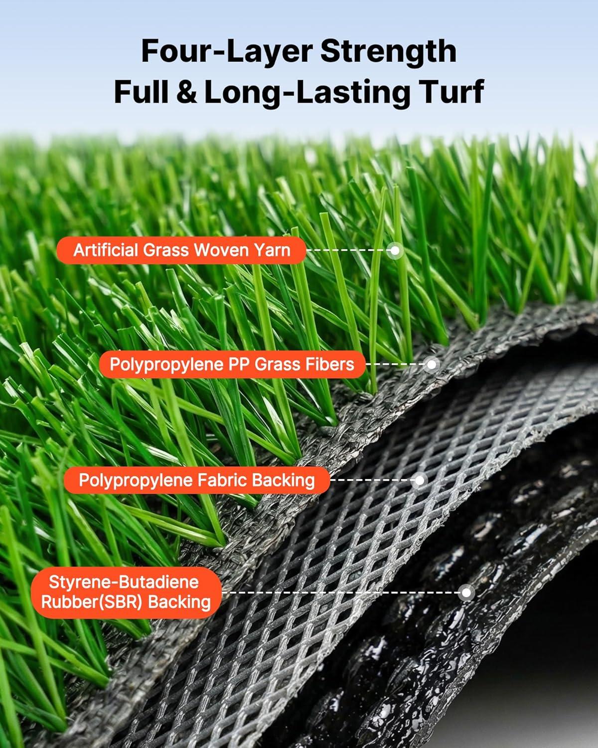 image:imageVEVOR Artificial Grass 10 x 3 ft Fake Grass Turf Rug 06 in Pile Height Realistic Synthetic Lawn Carpet Roll Mat Easy Clean Drainage Holes for Patio Garden Balcony Outdoor Indoor Decor Green