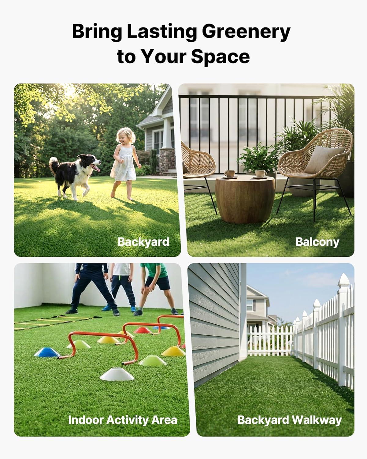 image:imageVEVOR Artificial Grass 10 x 3 ft Fake Grass Turf Rug 06 in Pile Height Realistic Synthetic Lawn Carpet Roll Mat Easy Clean Drainage Holes for Patio Garden Balcony Outdoor Indoor Decor Green