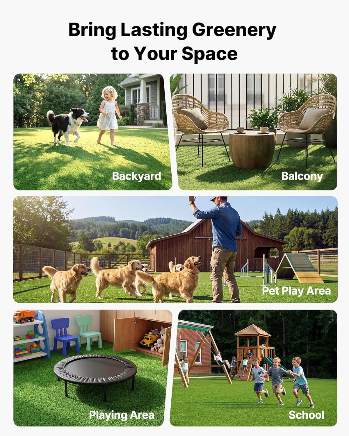image:imageVEVOR Artificial Grass 15 x 7 ft Fake Grass Turf Rug 138 in Pile Height Realistic Synthetic Lawn Carpet Roll Mat Easy Clean Drainage Holes for Patio Garden Balcony Outdoor Indoor Decor Green