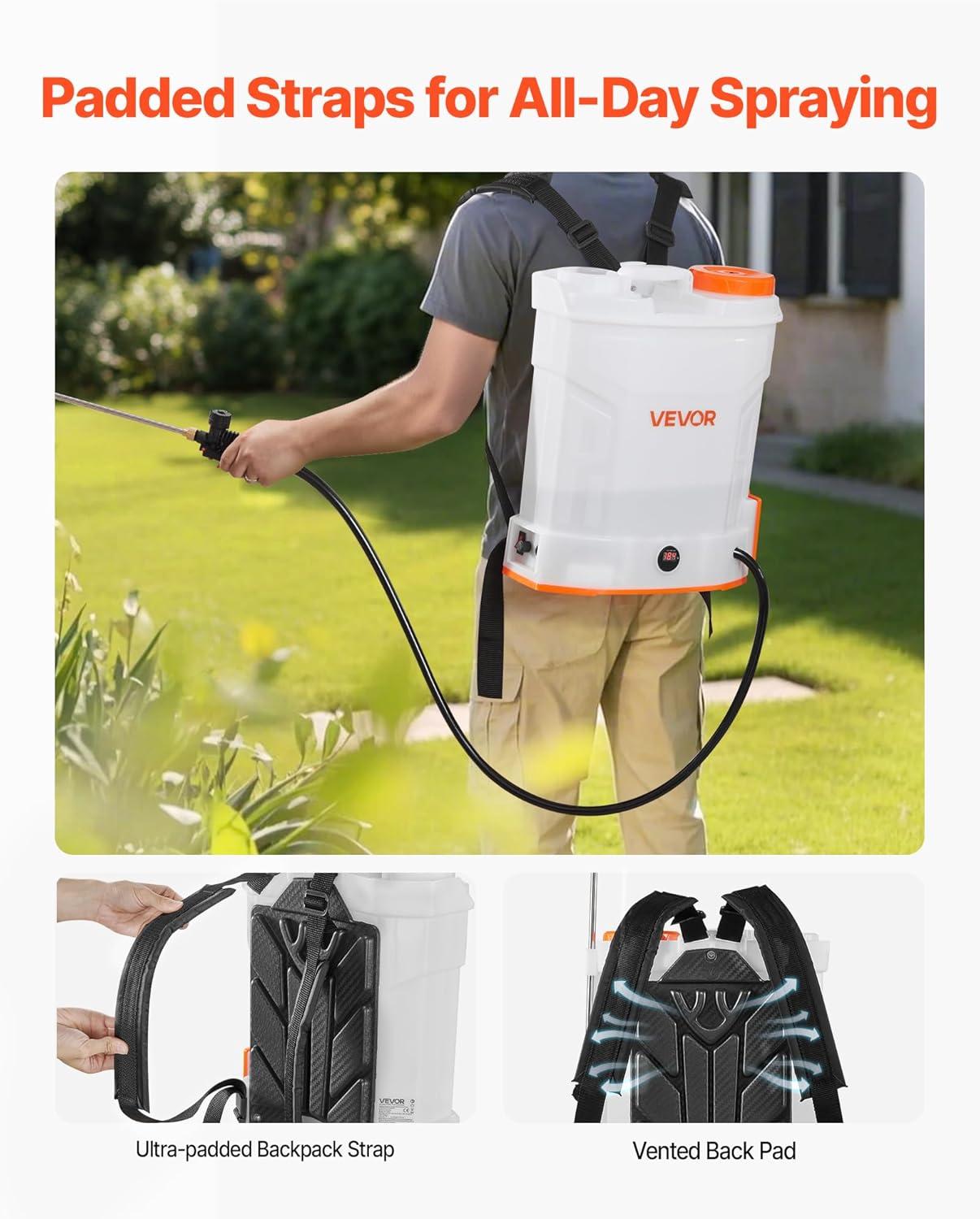 image:imageVEVOR Battery Powered Backpack Sprayer 32 Gal Powerful Electric Backpack Sprayer 2 Retractable Wands amp 5 Nozzles Adjustable 090 PSI 2 Hour Runtime Portable Weed Sprayers for Yard Garden Lawn