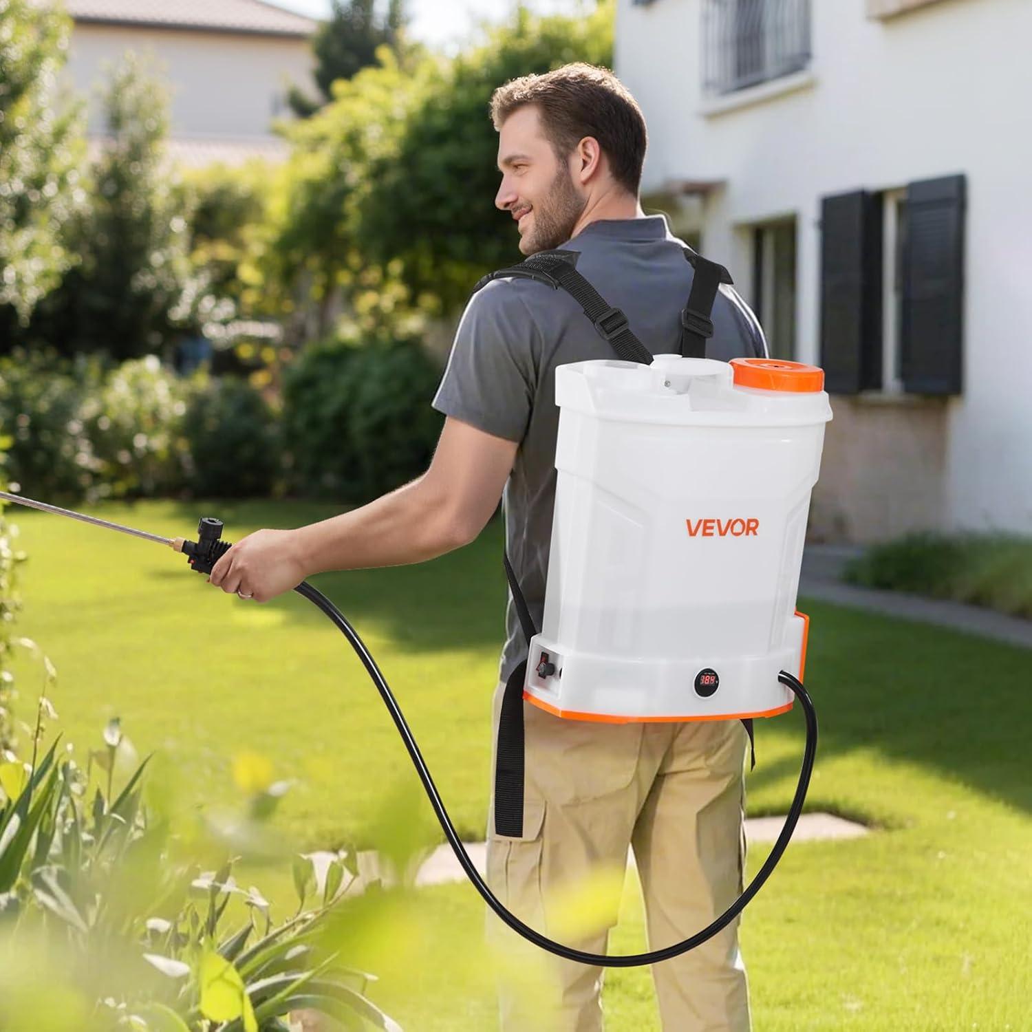 image:imageVEVOR Battery Powered Backpack Sprayer 32 Gal Powerful Electric Backpack Sprayer 2 Retractable Wands amp 5 Nozzles Adjustable 090 PSI 2 Hour Runtime Portable Weed Sprayers for Yard Garden Lawn