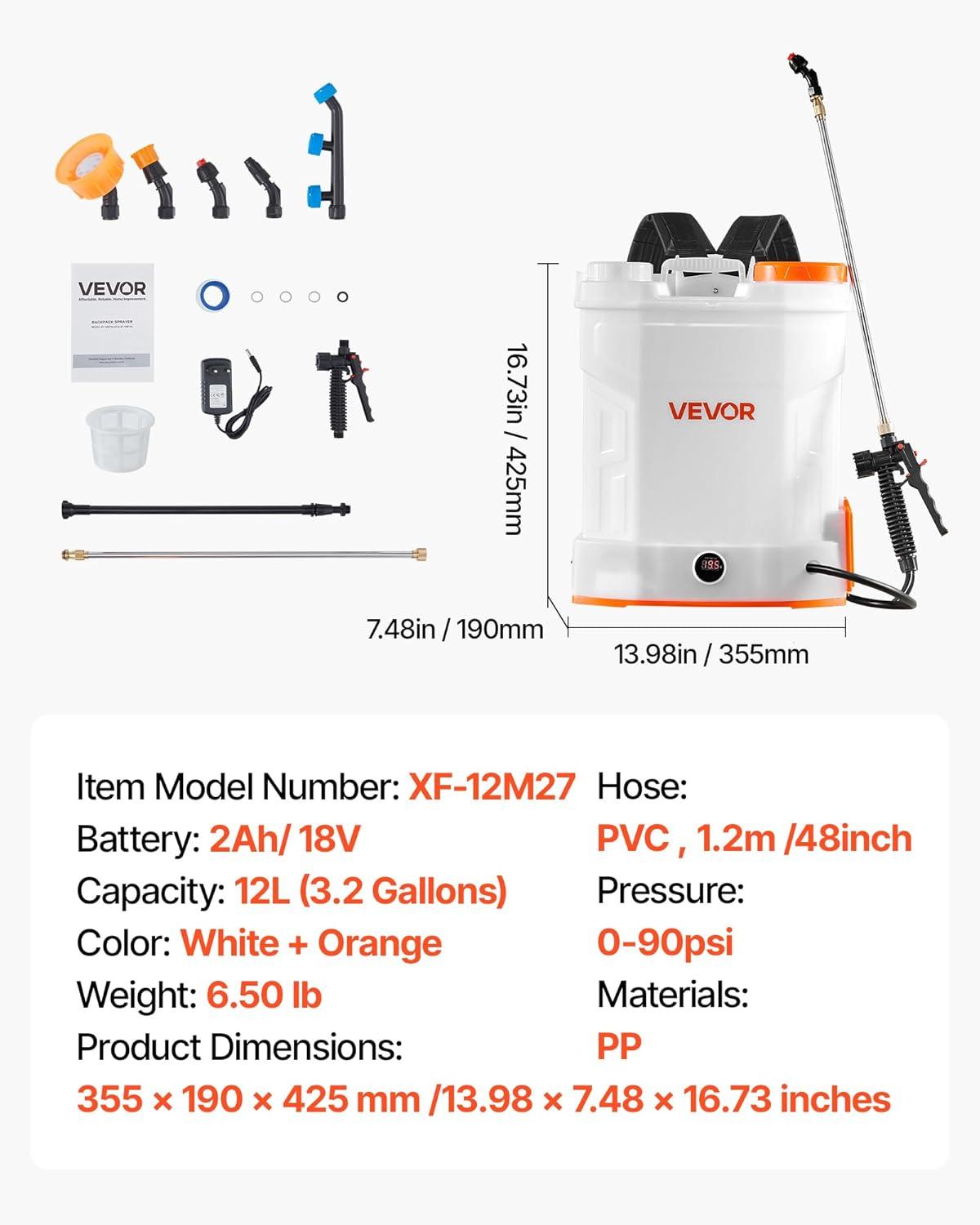 image:imageVEVOR Battery Powered Backpack Sprayer 32 Gal Powerful Electric Backpack Sprayer 2 Retractable Wands amp 5 Nozzles Adjustable 090 PSI 2 Hour Runtime Portable Weed Sprayers for Yard Garden Lawn