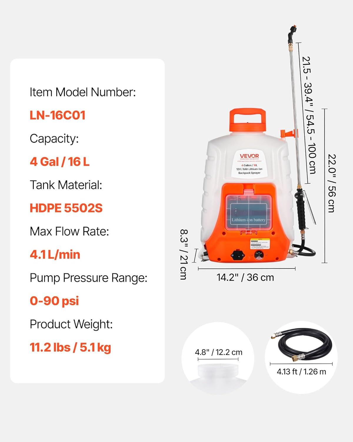 image:imageVEVOR Battery Powered Backpack Sprayer 4 Gallons Electric Lawn Sprayer with 8 Nozzles amp 2 Telescopic Wands 90PSI Adjustable Pressure 46 Hour Runtime Yard Sprayers for Lawn and Garden