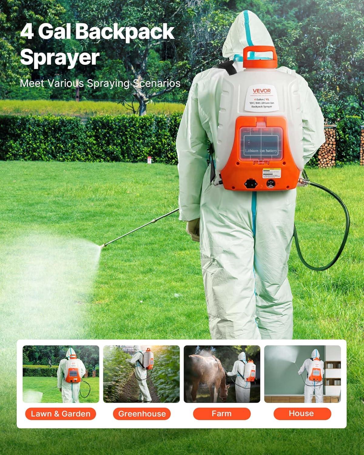 image:imageVEVOR Battery Powered Backpack Sprayer 4 Gallons Electric Lawn Sprayer with 8 Nozzles amp 2 Telescopic Wands 90PSI Adjustable Pressure 46 Hour Runtime Yard Sprayers for Lawn and Garden