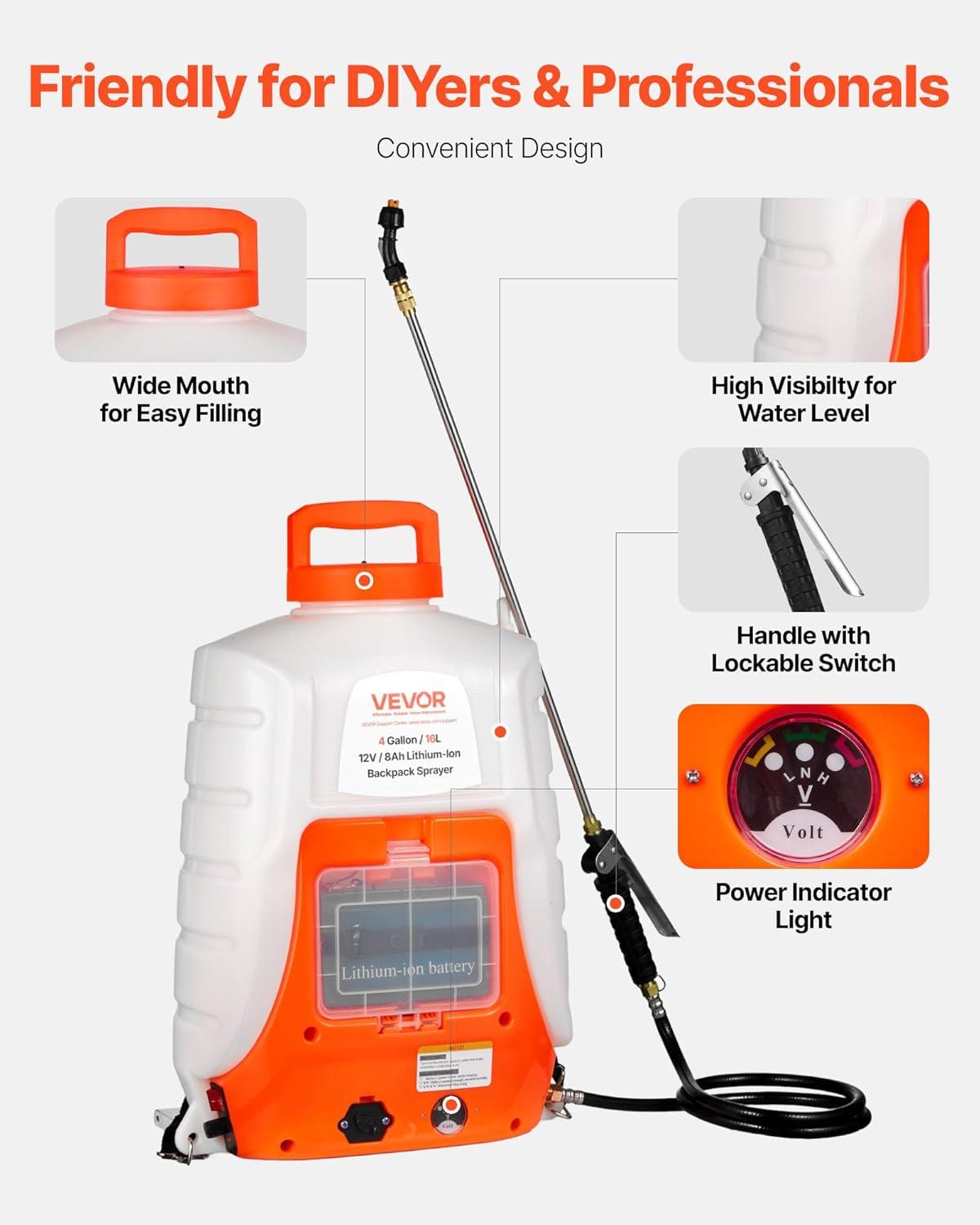 image:imageVEVOR Battery Powered Backpack Sprayer 4 Gallons Electric Lawn Sprayer with 8 Nozzles amp 2 Telescopic Wands 90PSI Adjustable Pressure 46 Hour Runtime Yard Sprayers for Lawn and Garden