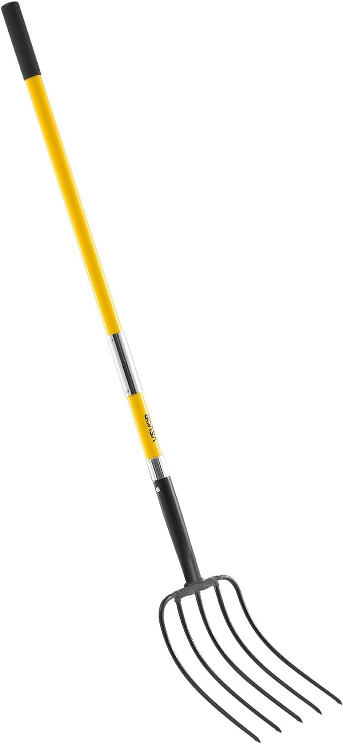 image:imageVEVOR Broad Fork 5Tine Pitchfork with Dual Fiberglass Handles Heavy Duty Garden Fork Ergonomic UShaped Design Broadfork Hand Tiller Gardening Tool for Composting Transplanting Aeration5Tine