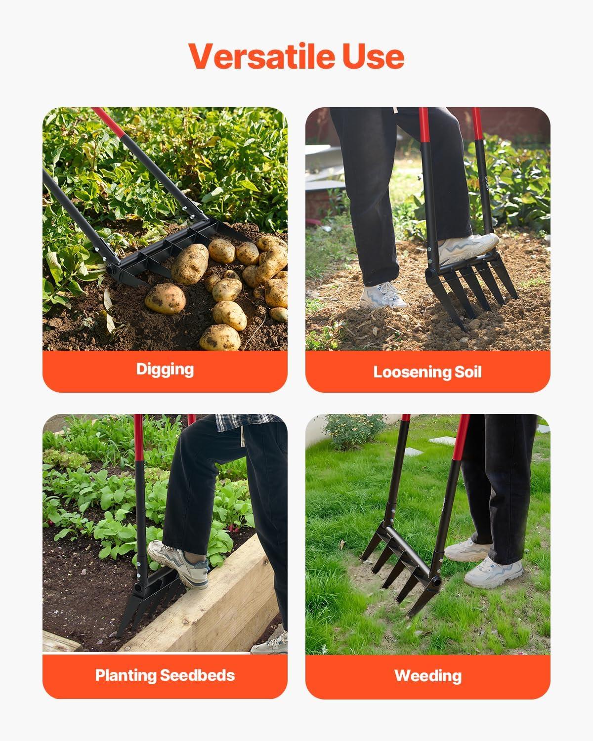 image:imageVEVOR Broad Fork 5Tine Pitchfork with Dual Fiberglass Handles Heavy Duty Garden Fork Ergonomic UShaped Design Broadfork Hand Tiller Gardening Tool for Composting Transplanting Aeration5TineU