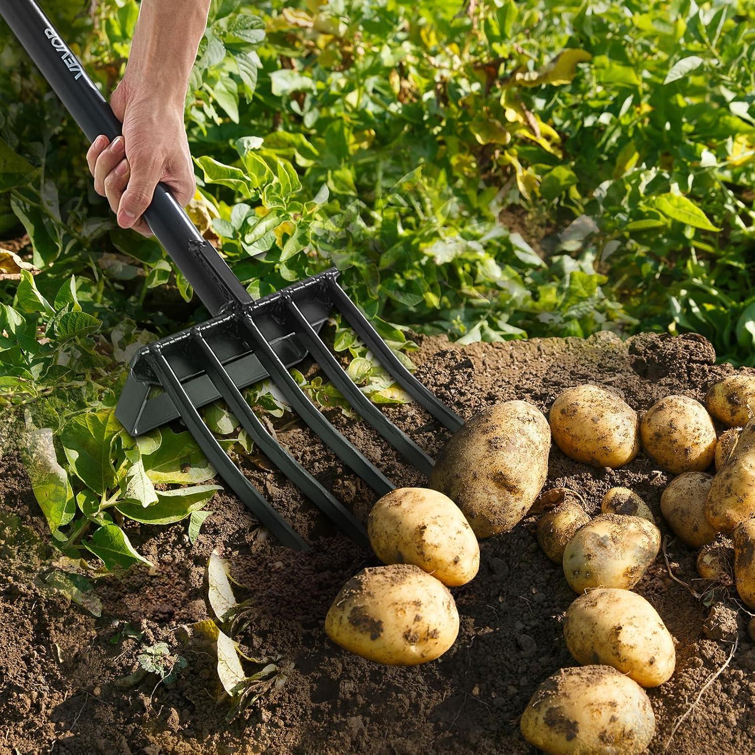 image:imageVEVOR Broad Fork 5Tine Pitchfork with Dual Fiberglass Handles Heavy Duty Garden Fork Ergonomic UShaped Design Broadfork Hand Tiller Gardening Tool for Composting Transplanting Aeration5Tine