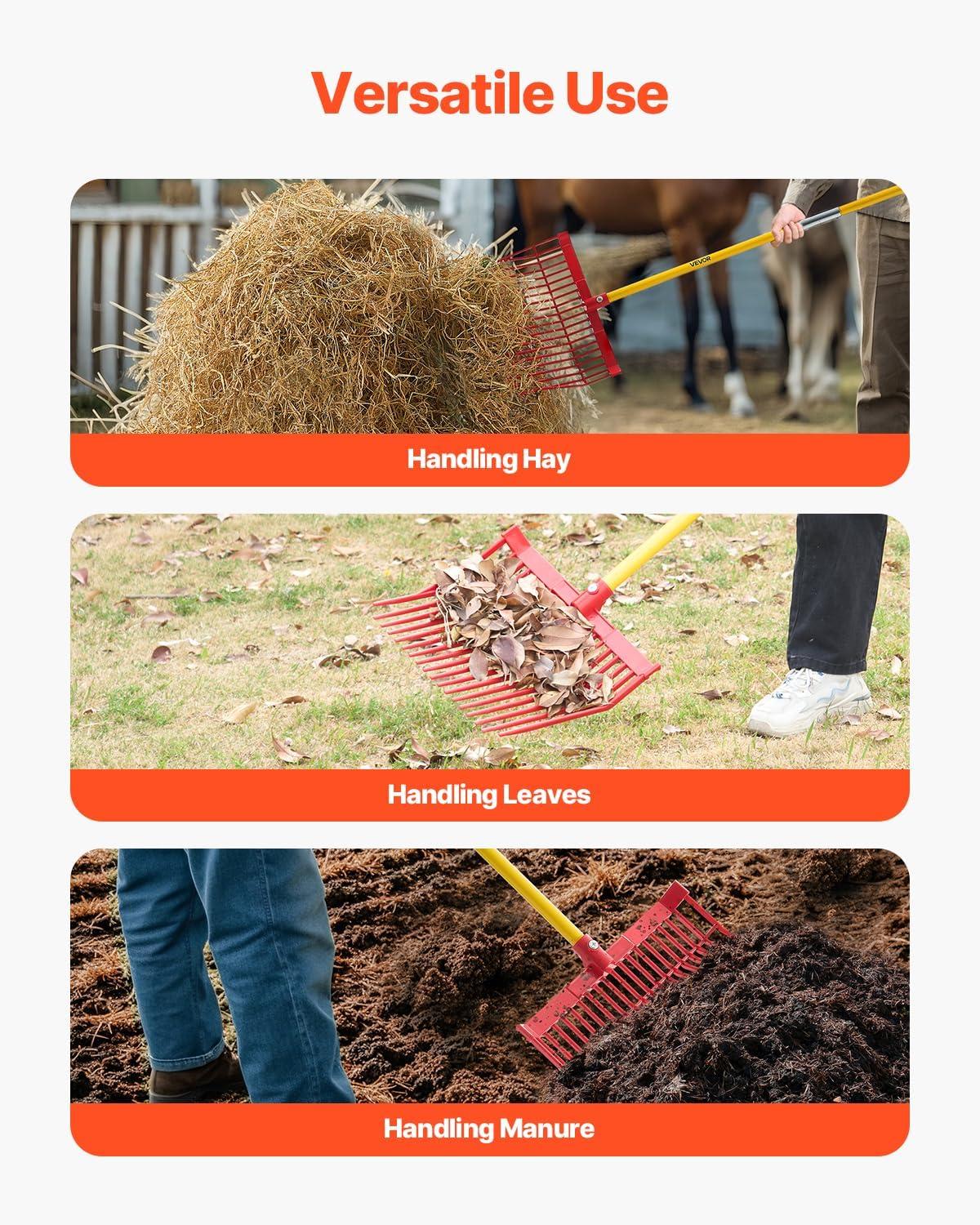 image:imageVEVOR Broad Fork 5Tine Pitchfork with Dual Fiberglass Handles Heavy Duty Garden Fork Ergonomic UShaped Design Broadfork Hand Tiller Gardening Tool for Composting Transplanting Aeration18Tine