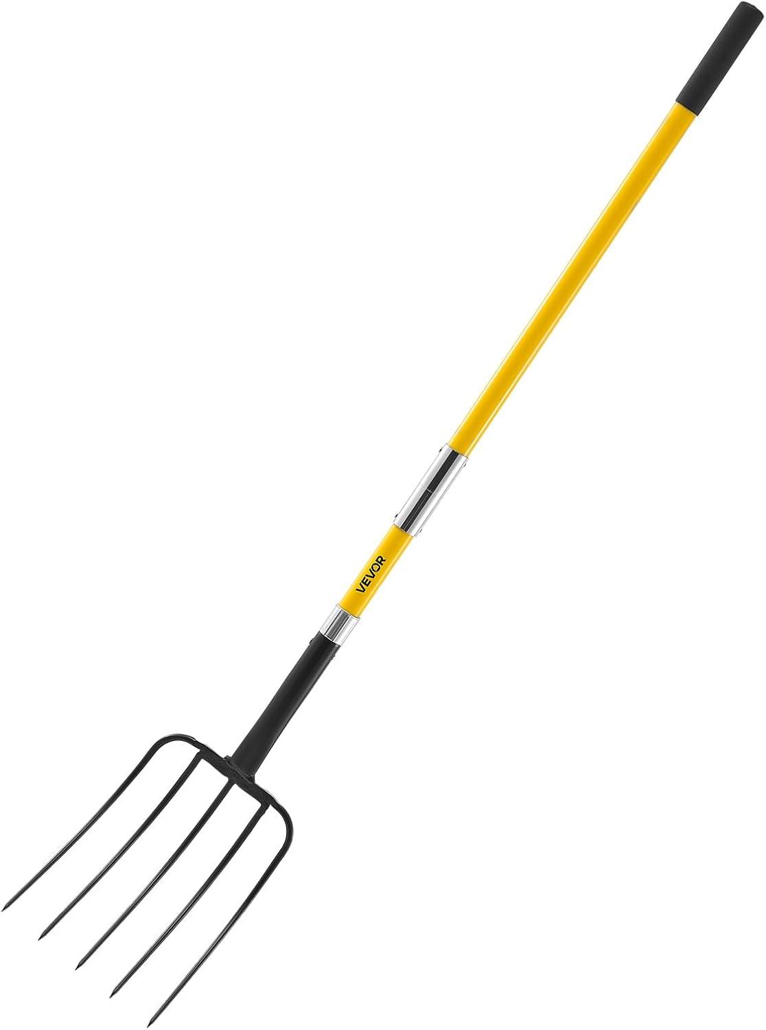 image:imageVEVOR Broad Fork 5Tine Pitchfork with Dual Fiberglass Handles Heavy Duty Garden Fork Ergonomic UShaped Design Broadfork Hand Tiller Gardening Tool for Composting Transplanting Aeration5Tine