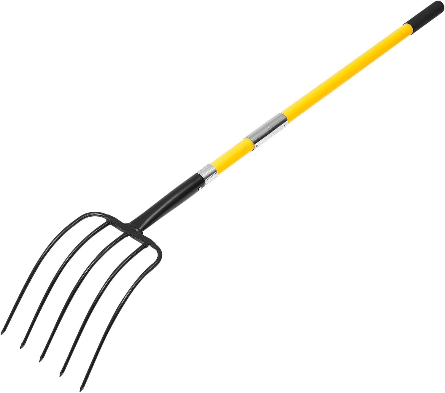 image:imageVEVOR Broad Fork 5Tine Pitchfork with Dual Fiberglass Handles Heavy Duty Garden Fork Ergonomic UShaped Design Broadfork Hand Tiller Gardening Tool for Composting Transplanting Aeration5Tine