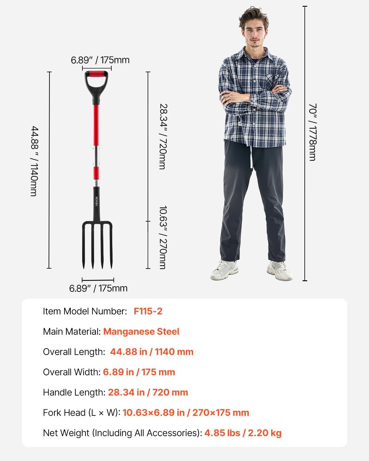 image:imageVEVOR Broad Fork 5Tine Pitchfork with Dual Fiberglass Handles Heavy Duty Garden Fork Ergonomic UShaped Design Broadfork Hand Tiller Gardening Tool for Composting Transplanting Aeration4Tine