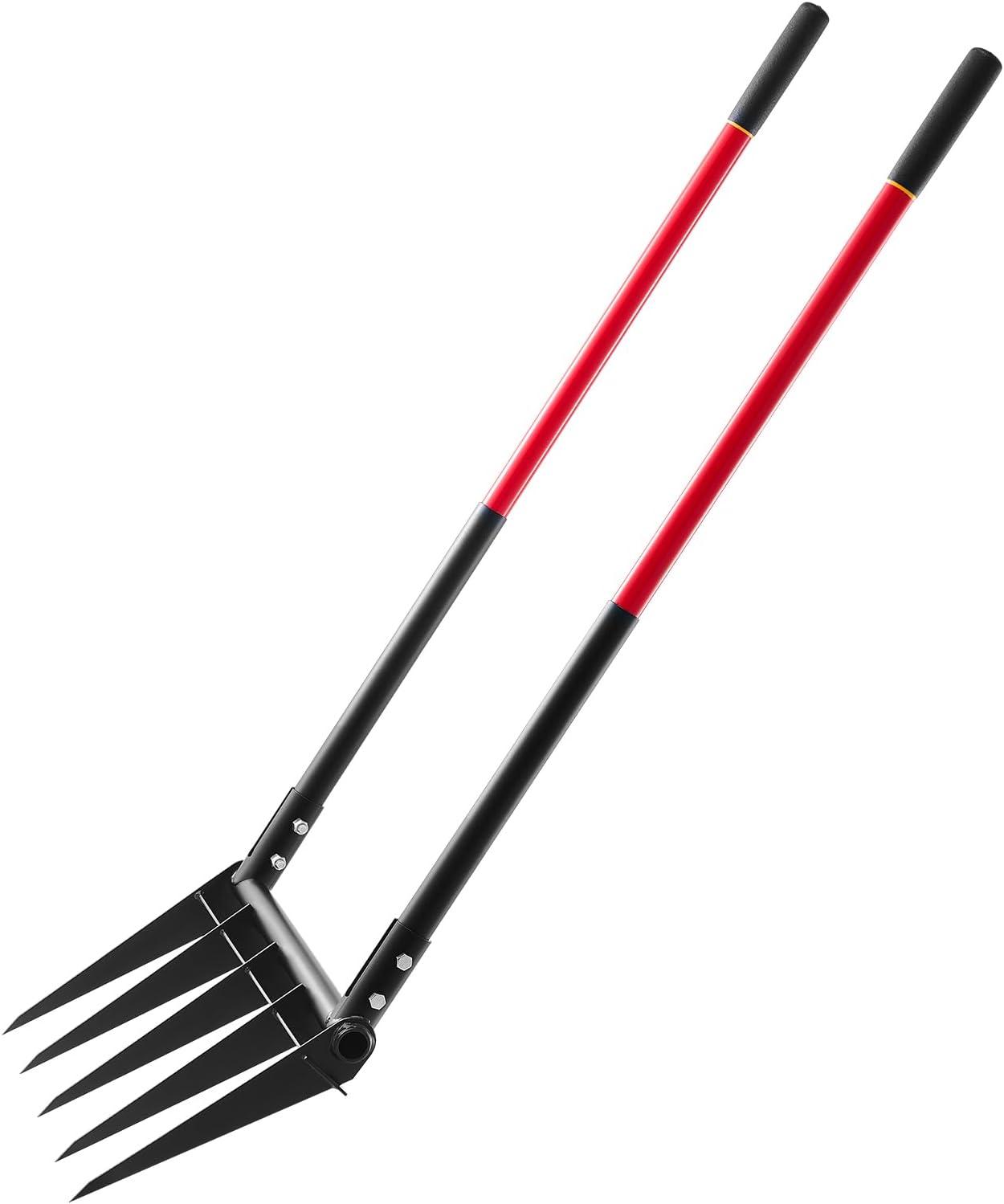 image:imageVEVOR Broad Fork 5Tine Pitchfork with Dual Fiberglass Handles Heavy Duty Garden Fork Ergonomic UShaped Design Broadfork Hand Tiller Gardening Tool for Composting Transplanting Aeration5TineU