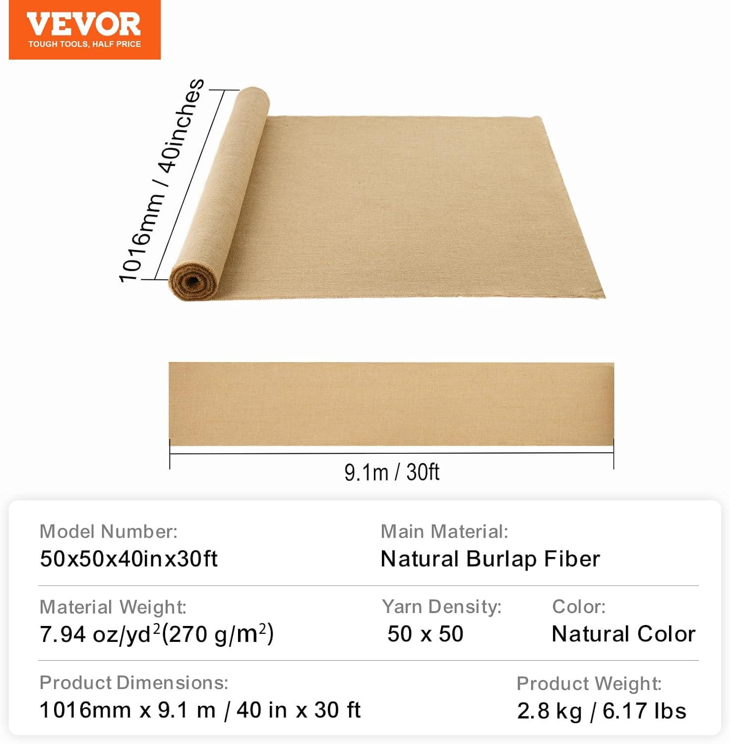image:imageVEVOR Burlap Fabric Roll 40 x 150 ft amp 45 x 45 High Density Wide Natural Burlap Fabric Rolls Jute Fabric Burlap Tree Wrap Roll for Decor Crafts Wedding Gardening Plant amp Tree Winter Covering40 inch x 30 ft