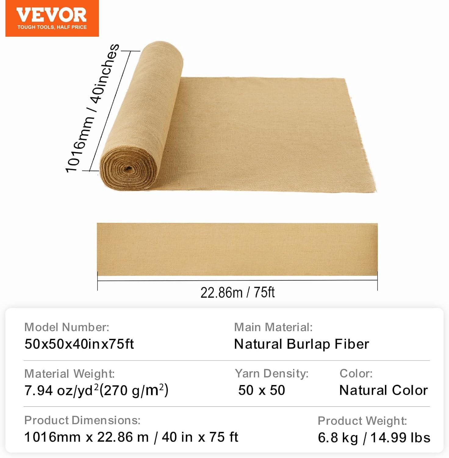 image:imageVEVOR Burlap Fabric Roll 40 x 150 ft amp 45 x 45 High Density Wide Natural Burlap Fabric Rolls Jute Fabric Burlap Tree Wrap Roll for Decor Crafts Wedding Gardening Plant amp Tree Winter Covering40 inch x 75 ft