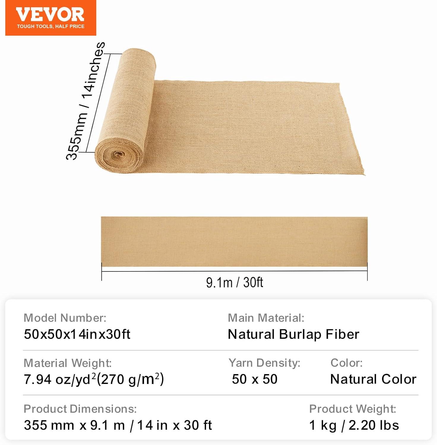 image:imageVEVOR Burlap Fabric Roll 40 x 150 ft amp 45 x 45 High Density Wide Natural Burlap Fabric Rolls Jute Fabric Burlap Tree Wrap Roll for Decor Crafts Wedding Gardening Plant amp Tree Winter Covering14 inch x 30 ft