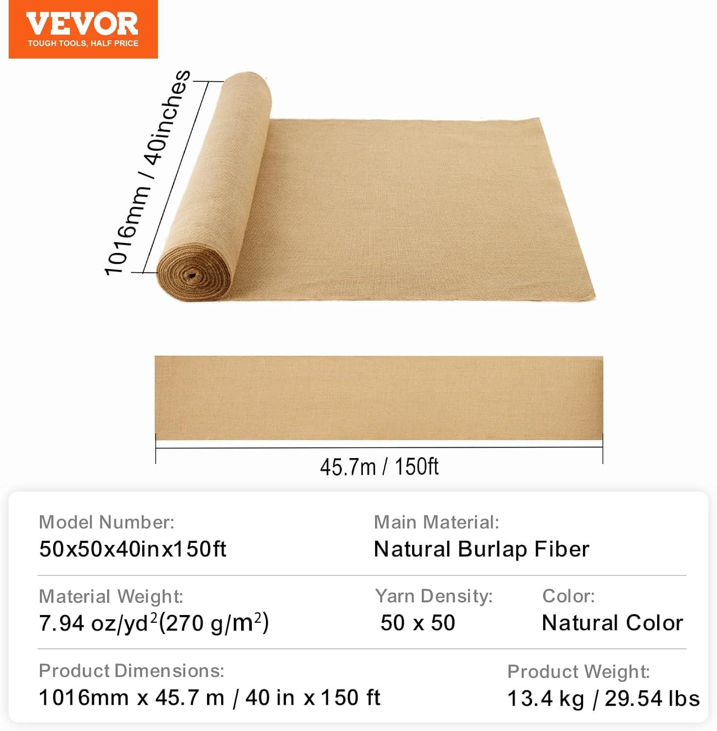 image:imageVEVOR Burlap Fabric Roll 40 x 150 ft amp 45 x 45 High Density Wide Natural Burlap Fabric Rolls Jute Fabric Burlap Tree Wrap Roll for Decor Crafts Wedding Gardening Plant amp Tree Winter Covering40 inch x 150 ft