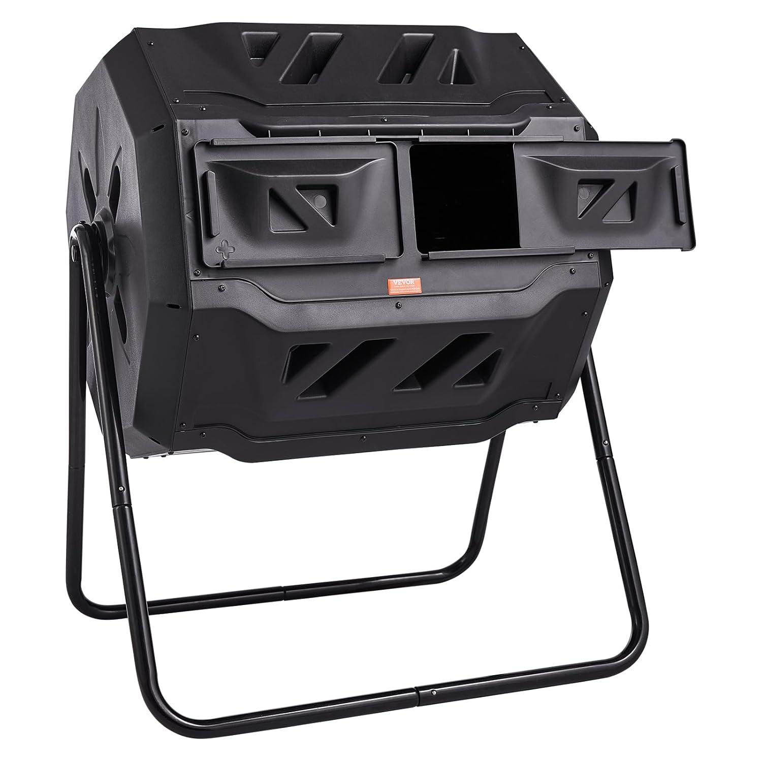image:imageVEVOR Compost Bin 43Gal Dual Chamber Composting Tumbler Large Tumbling Rotating Composter with 2 Sliding Doors and Steel Frame BPA Free Composter Bin Tumbler for Garden Kitchen Yard Outdoor