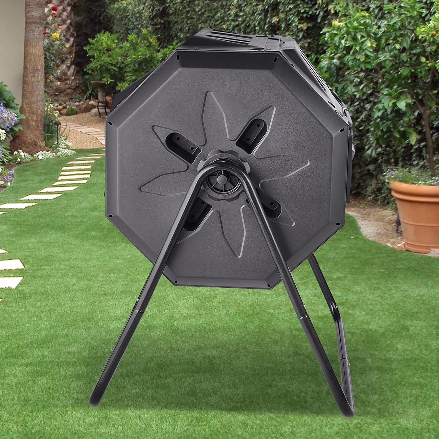 image:imageVEVOR Compost Bin 43Gal Dual Chamber Composting Tumbler Large Tumbling Rotating Composter with 2 Sliding Doors and Steel Frame BPA Free Composter Bin Tumbler for Garden Kitchen Yard Outdoor
