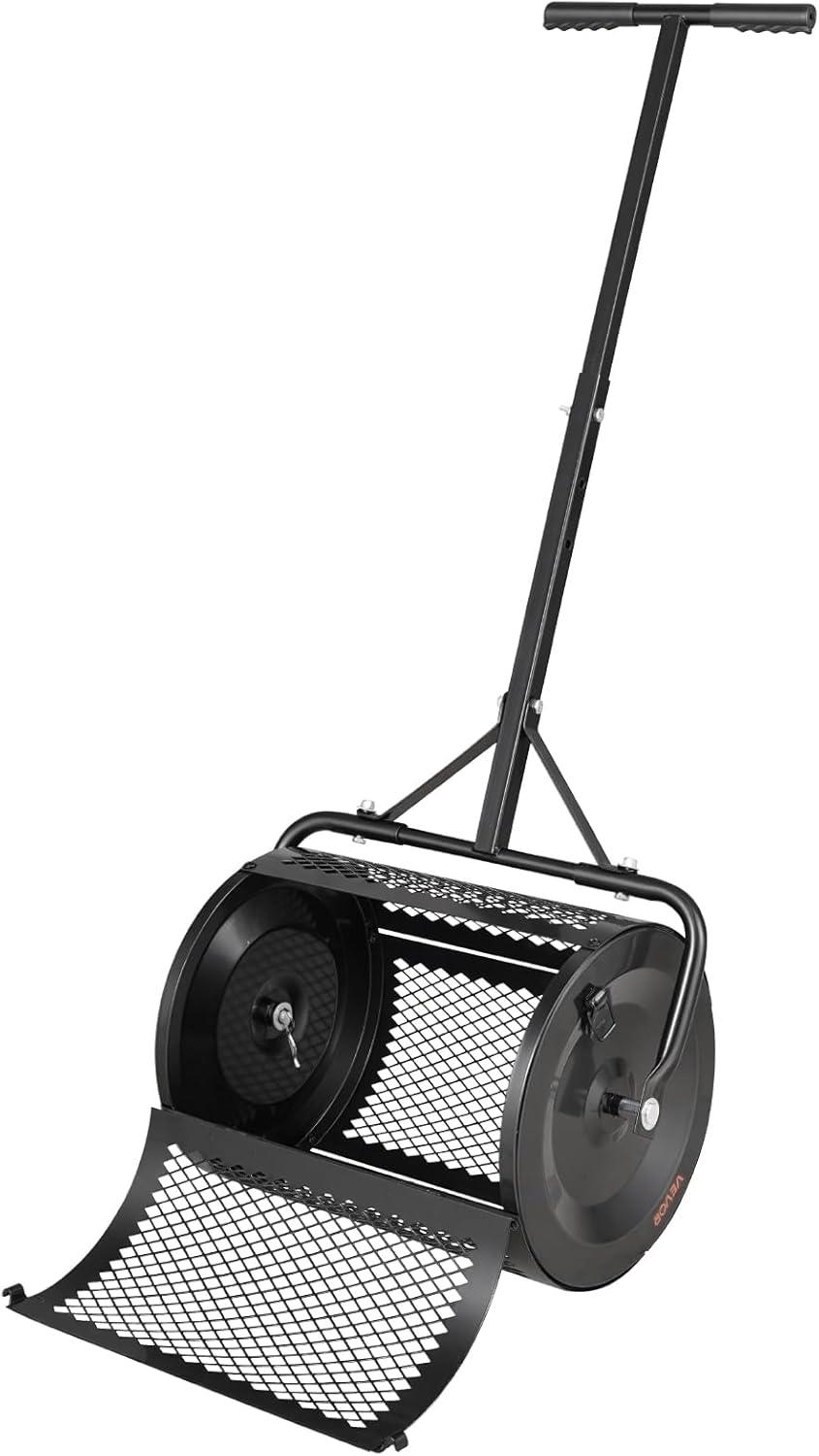 image:imageVEVOR Compost Spreader 165 Wide Peat Moss Spreader with T Shaped Handle 3 Heights Adjustable PowderCoated Steel Garden Peat Moss Roller Heavy Duty Grass Seed Roller for Planting Seeding Black165in