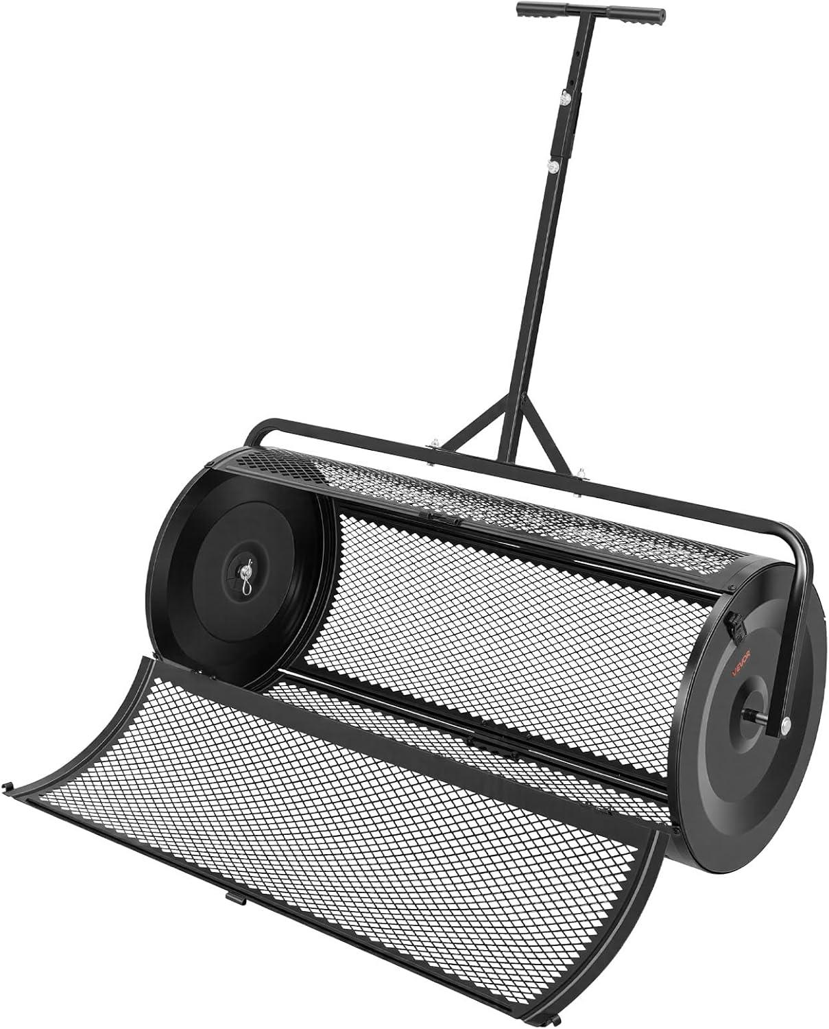 image:imageVEVOR Compost Spreader 165 Wide Peat Moss Spreader with T Shaped Handle 3 Heights Adjustable PowderCoated Steel Garden Peat Moss Roller Heavy Duty Grass Seed Roller for Planting Seeding Black44in