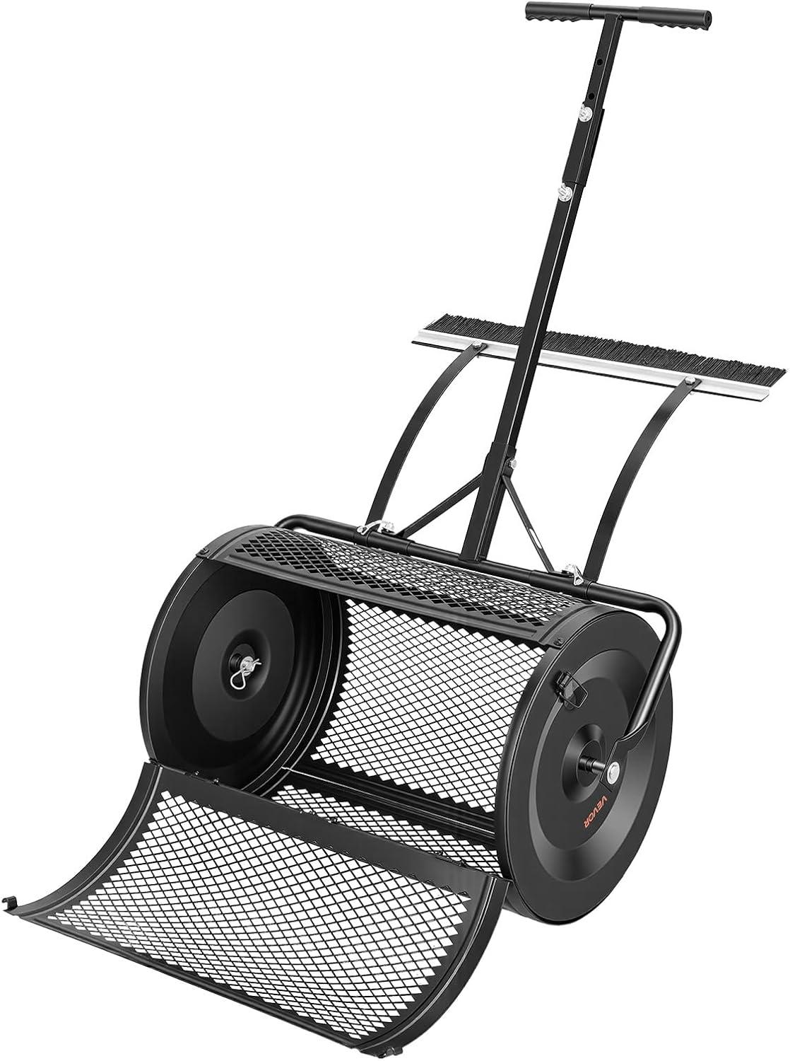 image:imageVEVOR Compost Spreader 24 Wide Peat Moss Spreader with PushTow Handle amp Brush 4 Heights Adjustable PowderCoated Steel Garden Peat Moss Roller Heavy Duty Grass Seed Roller for Planting Seeding