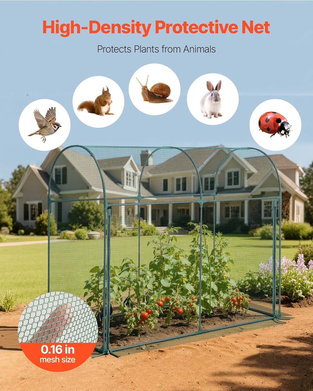 image:imageVEVOR Crop Cage 95 x 636 x 636 ft Plant Protection Tent with Zippered Door WindResistant Tall Crop Cage Easy to Install Outdoor Raised Bed Cover Tomato Plant Netting for Garden Patio Lawn59 x 298 x 49FtArch