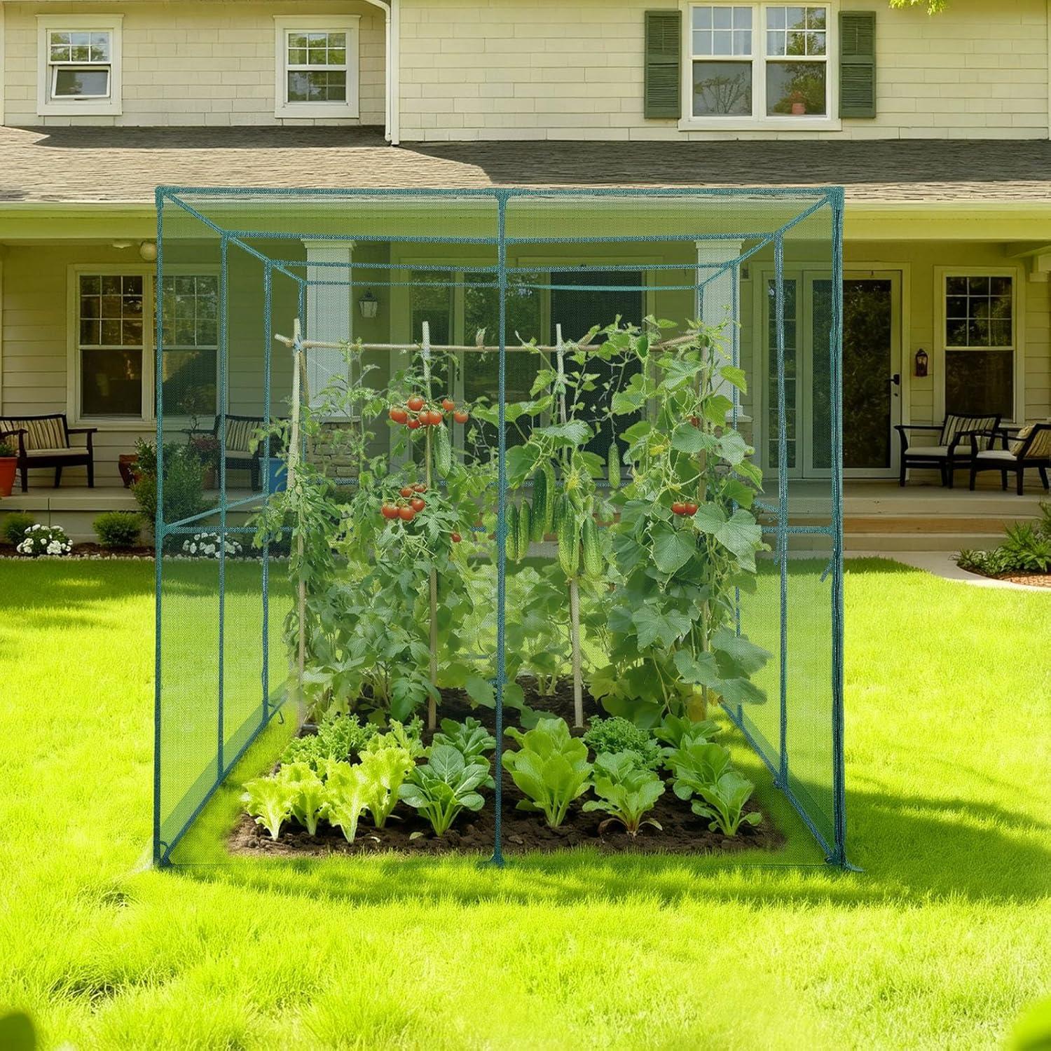 image:imageVEVOR Crop Cage 95 x 636 x 636 ft Plant Protection Tent with Zippered Door WindResistant Tall Crop Cage Easy to Install Outdoor Raised Bed Cover Tomato Plant Netting for Garden Patio Lawn95 x 636 x 636FtSquare