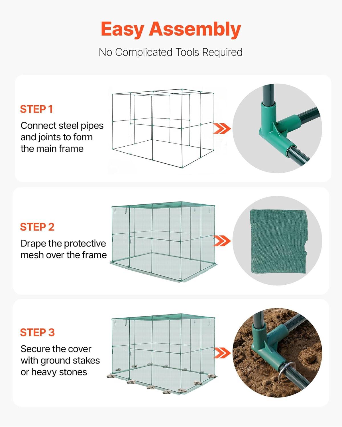 image:imageVEVOR Crop Cage 95 x 636 x 636 ft Plant Protection Tent with Zippered Door WindResistant Tall Crop Cage Easy to Install Outdoor Raised Bed Cover Tomato Plant Netting for Garden Patio Lawn95 x 636 x 636FtSquare