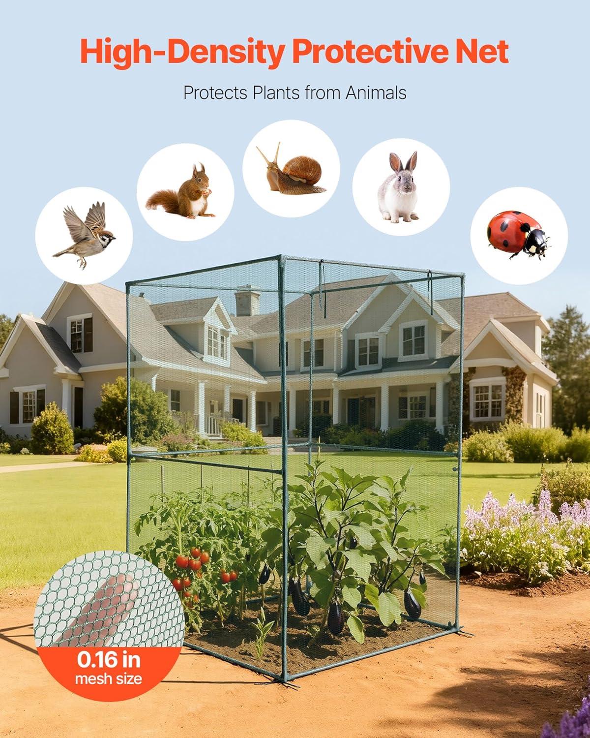 image:imageVEVOR Crop Cage 95 x 636 x 636 ft Plant Protection Tent with Zippered Door WindResistant Tall Crop Cage Easy to Install Outdoor Raised Bed Cover Tomato Plant Netting for Garden Patio Lawn39 x 39 x 59FtSquare