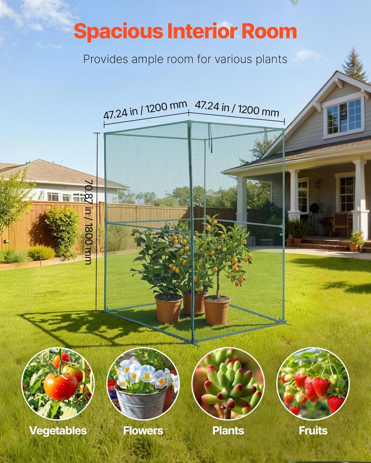 image:imageVEVOR Crop Cage 95 x 636 x 636 ft Plant Protection Tent with Zippered Door WindResistant Tall Crop Cage Easy to Install Outdoor Raised Bed Cover Tomato Plant Netting for Garden Patio Lawn39 x 39 x 59FtSquare