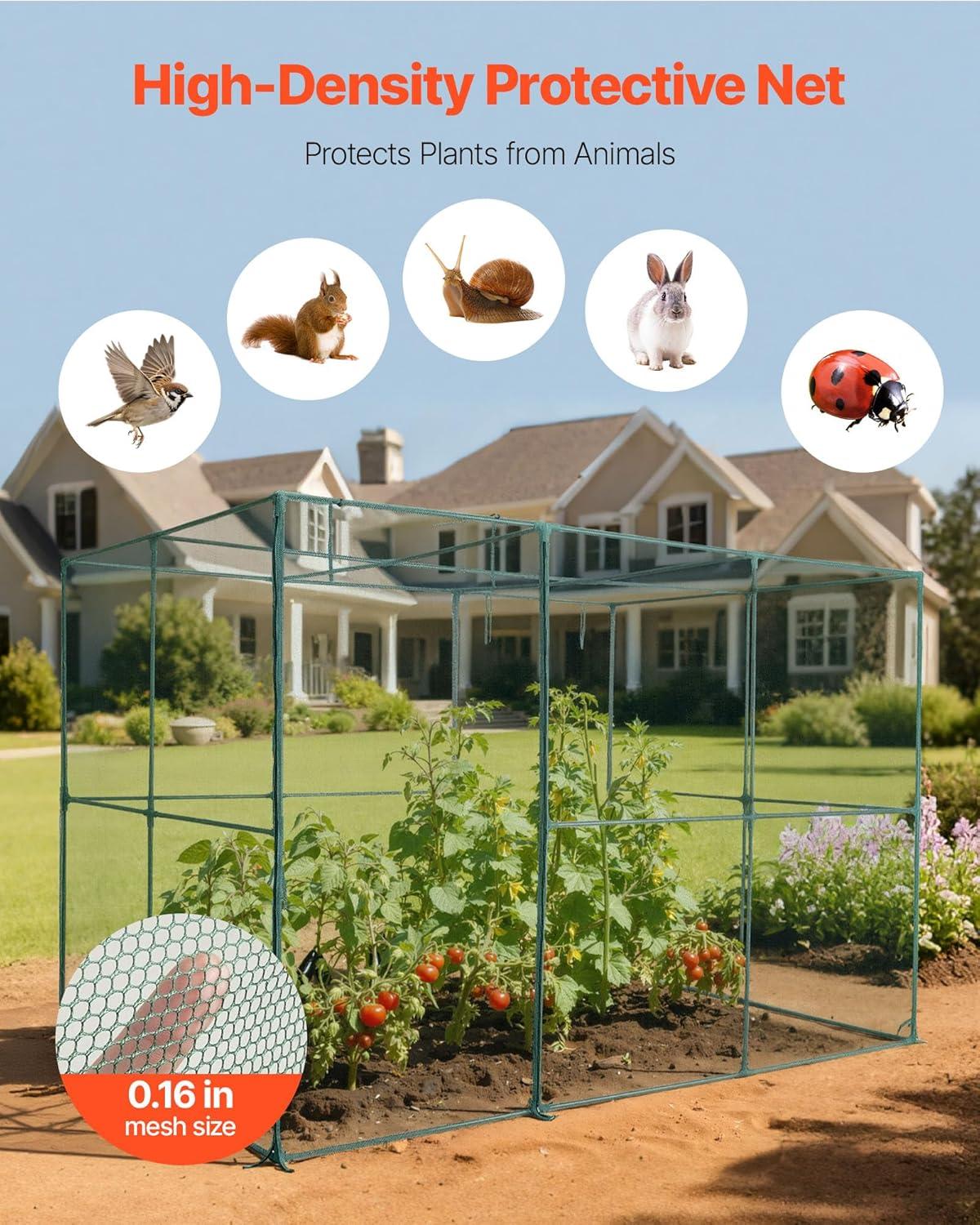 image:imageVEVOR Crop Cage 95 x 636 x 636 ft Plant Protection Tent with Zippered Door WindResistant Tall Crop Cage Easy to Install Outdoor Raised Bed Cover Tomato Plant Netting for Garden Patio Lawn95 x 636 x 636FtSquare