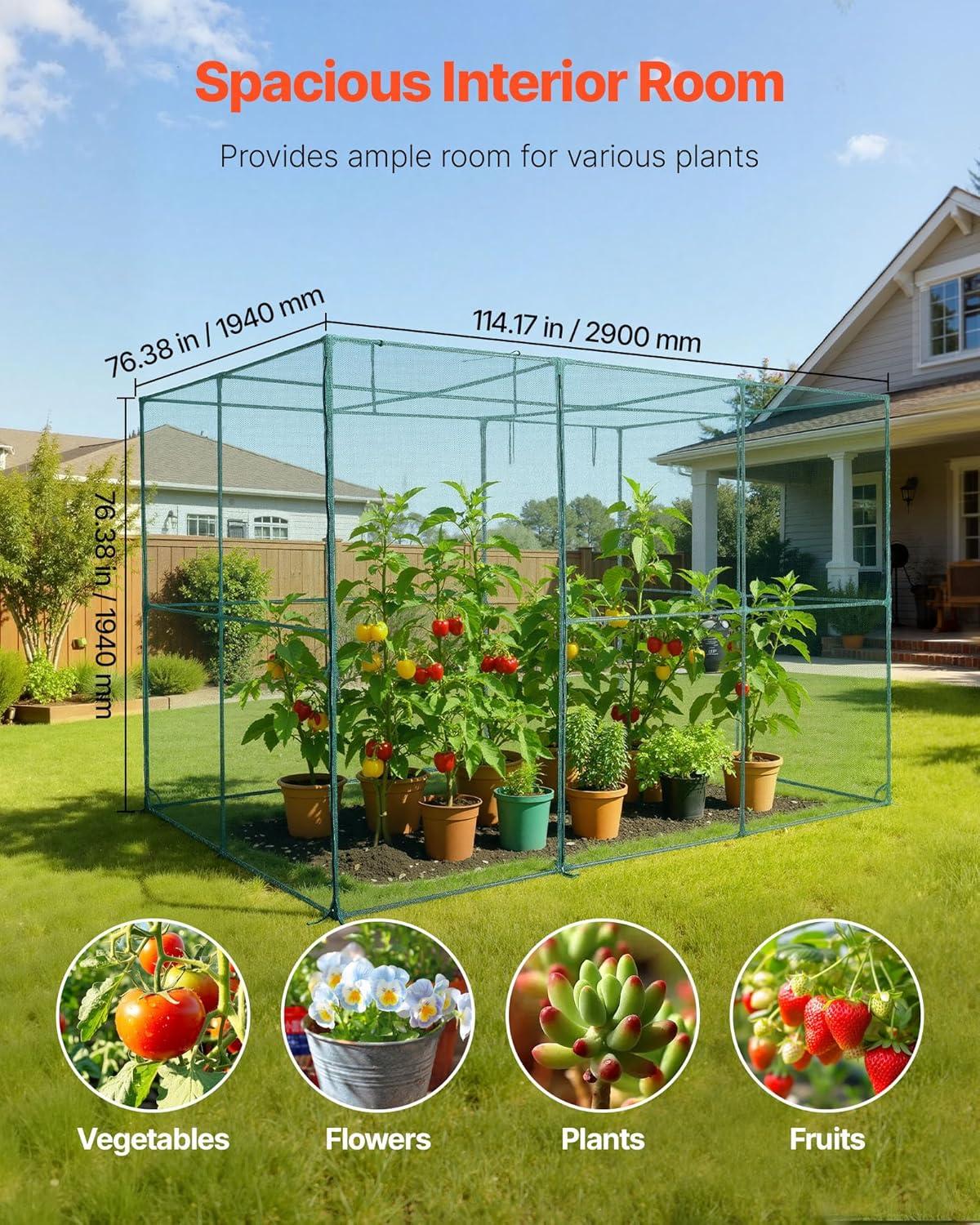 image:imageVEVOR Crop Cage 95 x 636 x 636 ft Plant Protection Tent with Zippered Door WindResistant Tall Crop Cage Easy to Install Outdoor Raised Bed Cover Tomato Plant Netting for Garden Patio Lawn95 x 636 x 636FtSquare