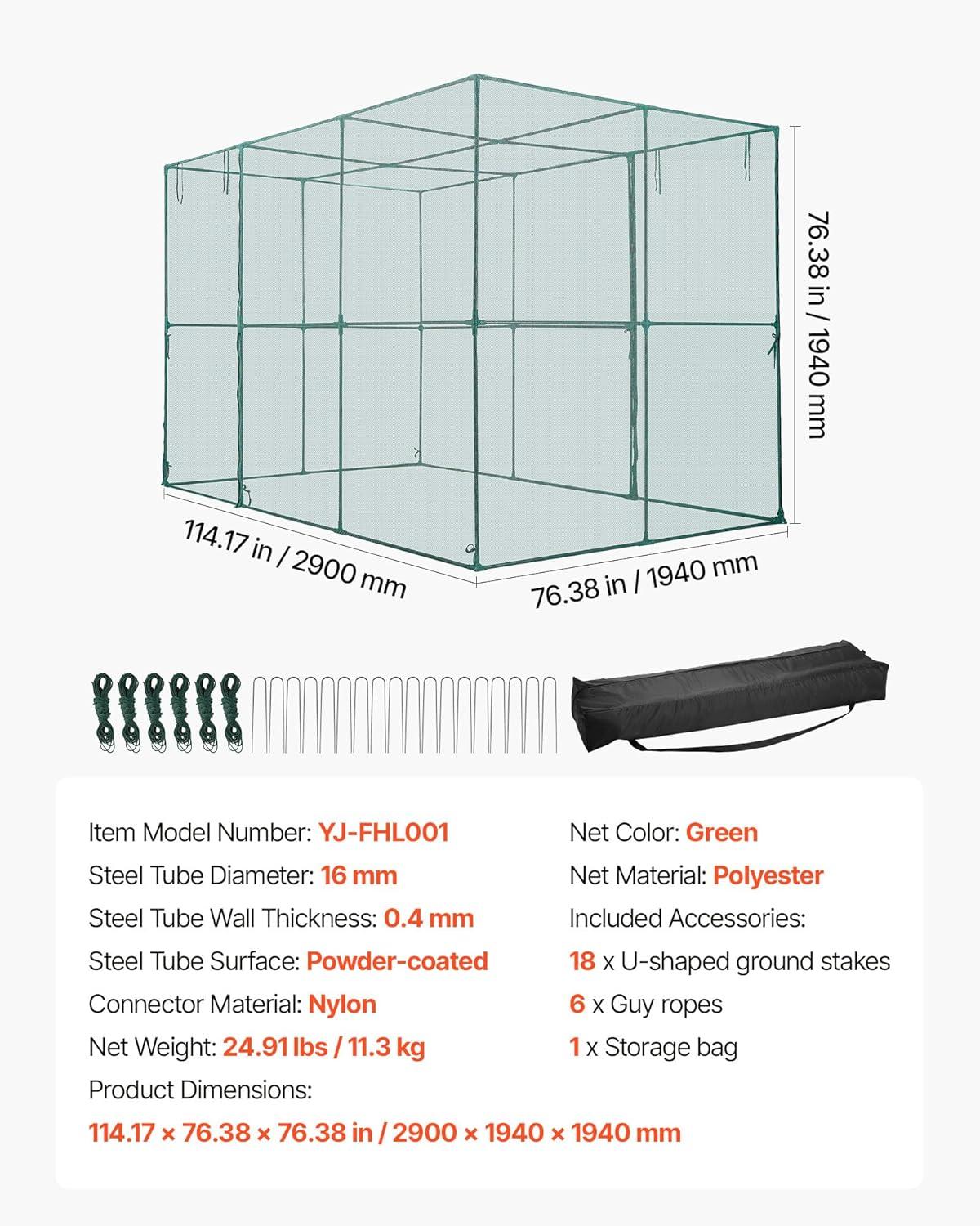 image:imageVEVOR Crop Cage 95 x 636 x 636 ft Plant Protection Tent with Zippered Door WindResistant Tall Crop Cage Easy to Install Outdoor Raised Bed Cover Tomato Plant Netting for Garden Patio Lawn95 x 636 x 636FtSquare